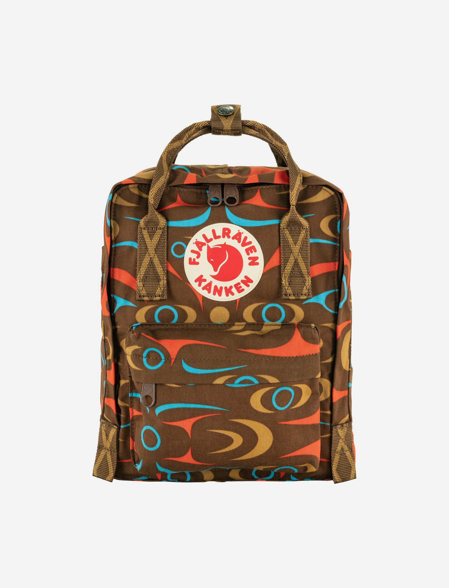 Fjallraven Kanken Art Mini -תיק גב קנקן מיני בהדפס אומנותי בצבע חום בהדפס מיוחד