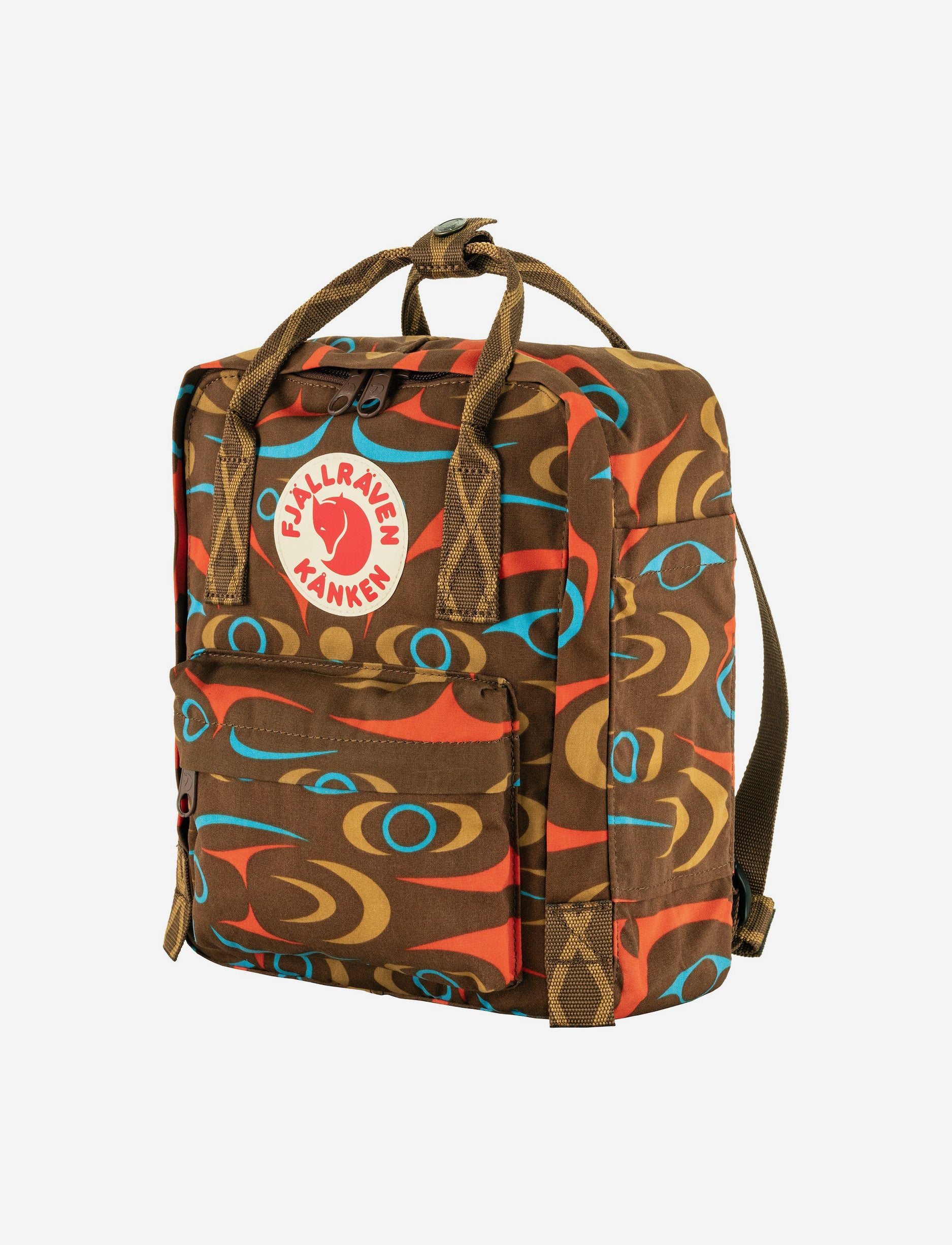 Fjallraven Kanken Art Mini -תיק גב קנקן מיני בהדפס אומנותי בצבע חום בהדפס מיוחד