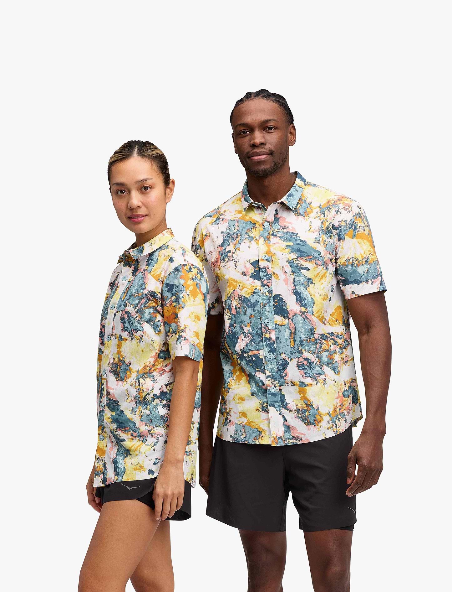 HOKA Sky Run Polo - חולצת כפתורים פולו דרייפיט בהדפס צבעוני