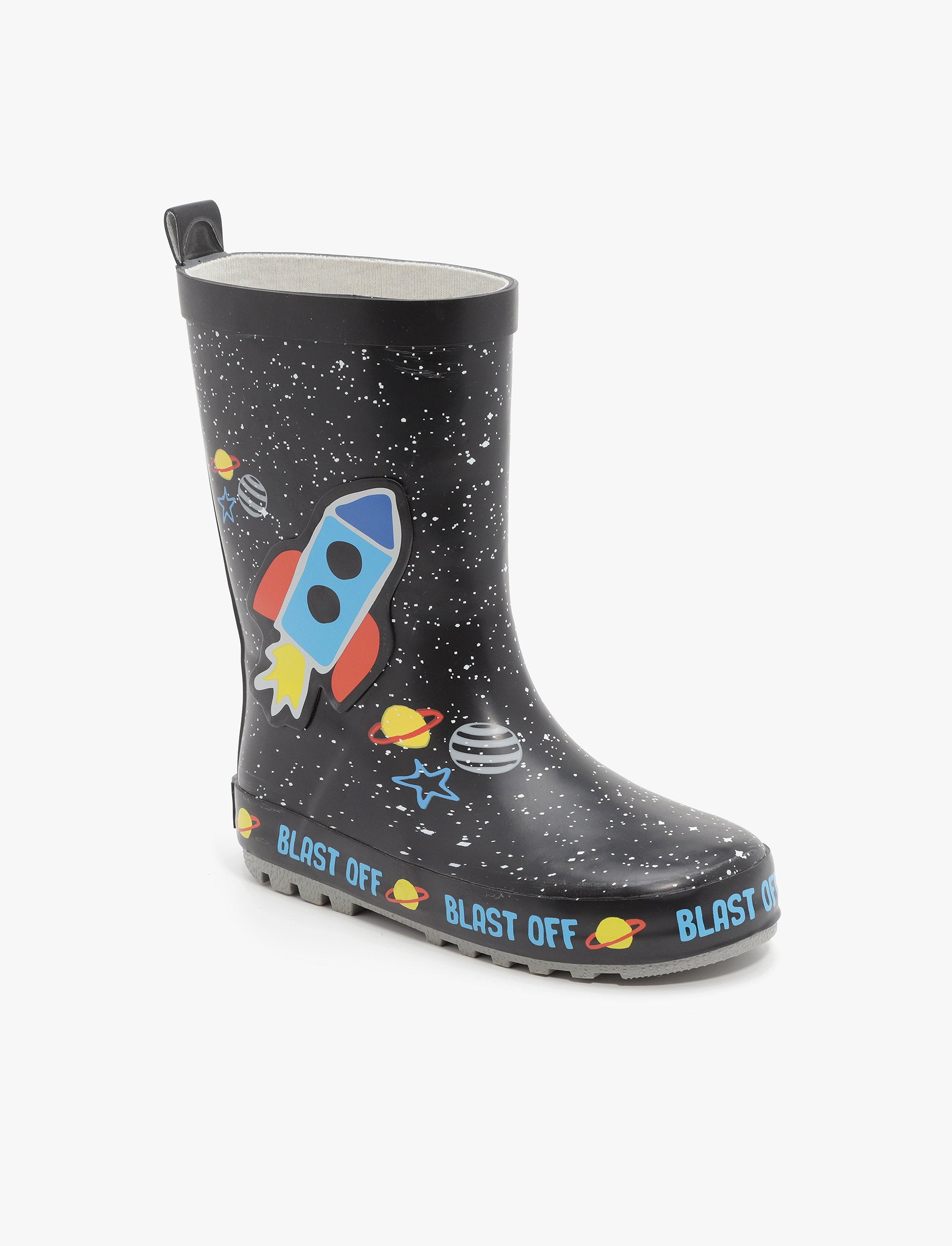 Rain Boot Mighty Kids – מגפי גומי מייטי לילדים בהדפס חללית בחלל בצבע שחור