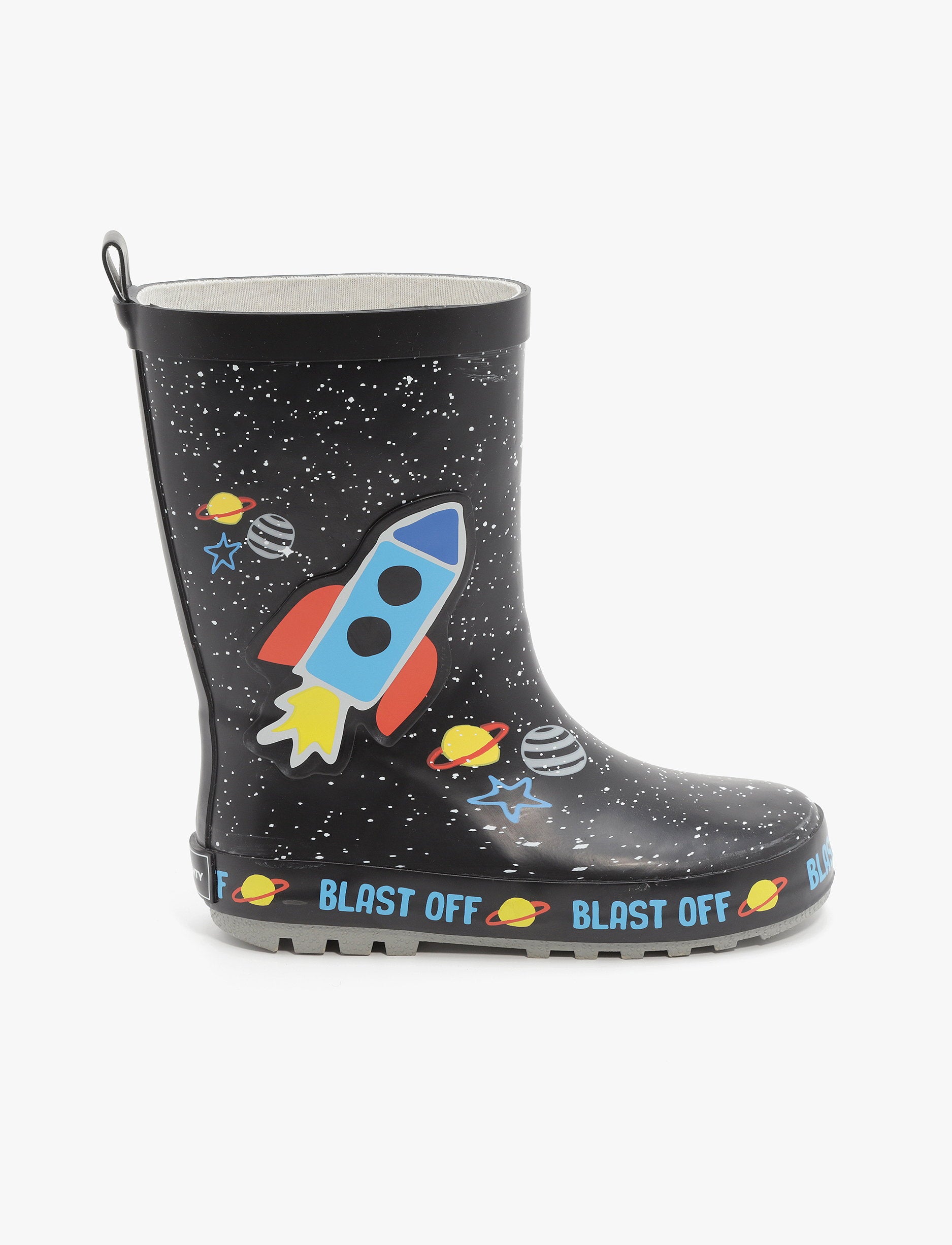 Rain Boot Mighty Kids – מגפי גומי מייטי לילדים בהדפס חללית בחלל בצבע שחור