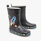 Rain Boot Mighty Kids – מגפי גומי מייטי לילדים בהדפס חללית בחלל בצבע שחור