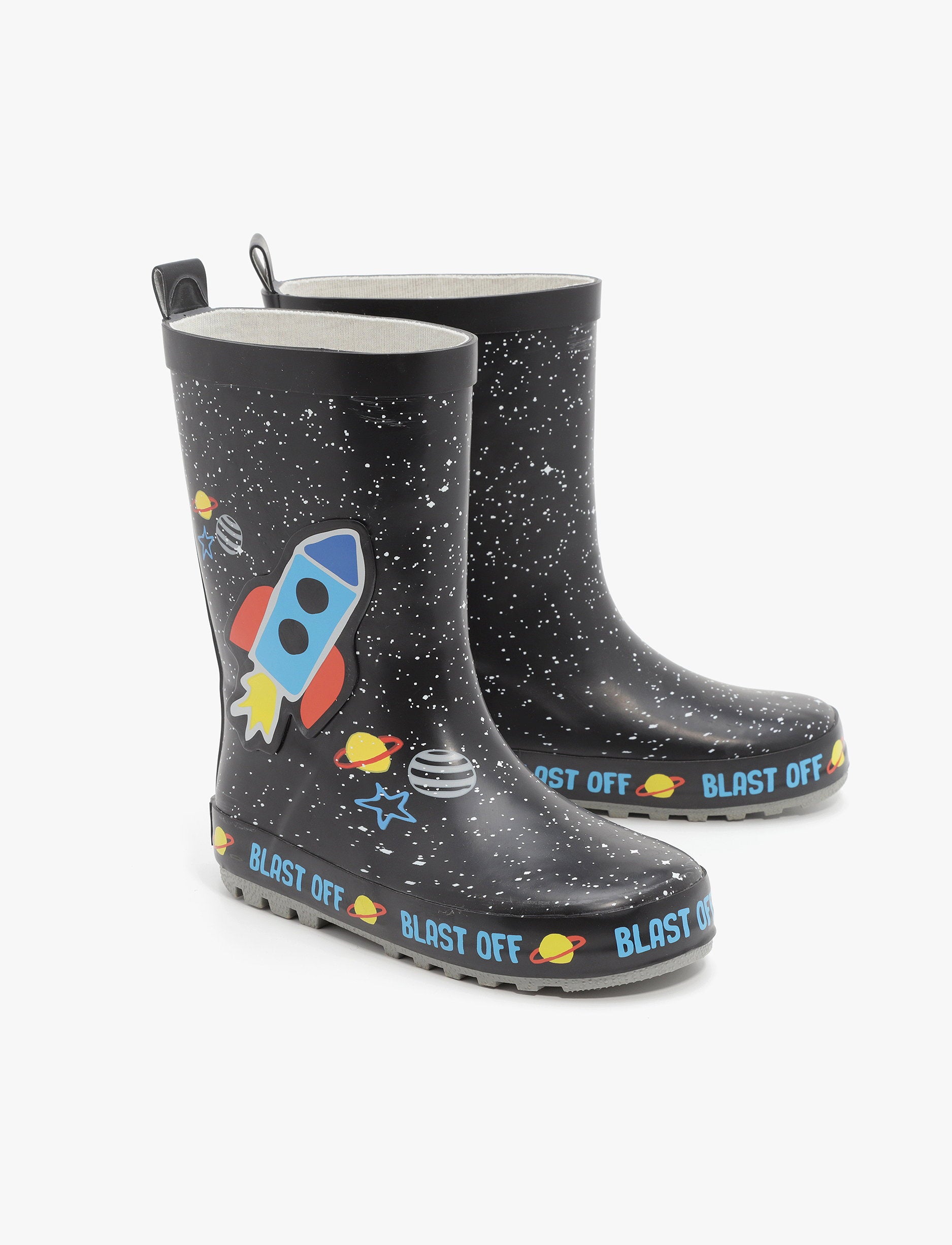 Rain Boot Mighty Kids – מגפי גומי מייטי לילדים בהדפס חללית בחלל בצבע שחור