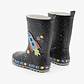 Rain Boot Mighty Kids – מגפי גומי מייטי לילדים בהדפס חללית בחלל בצבע שחור