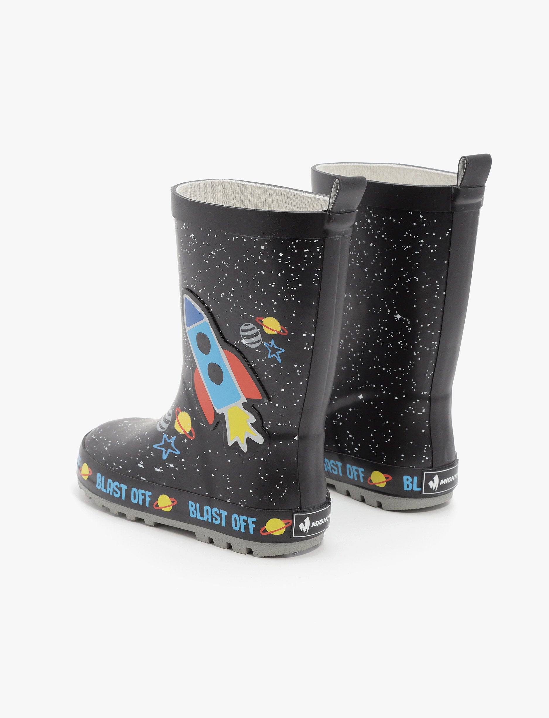 Rain Boot Mighty Kids – מגפי גומי מייטי לילדים בהדפס חללית בחלל בצבע שחור