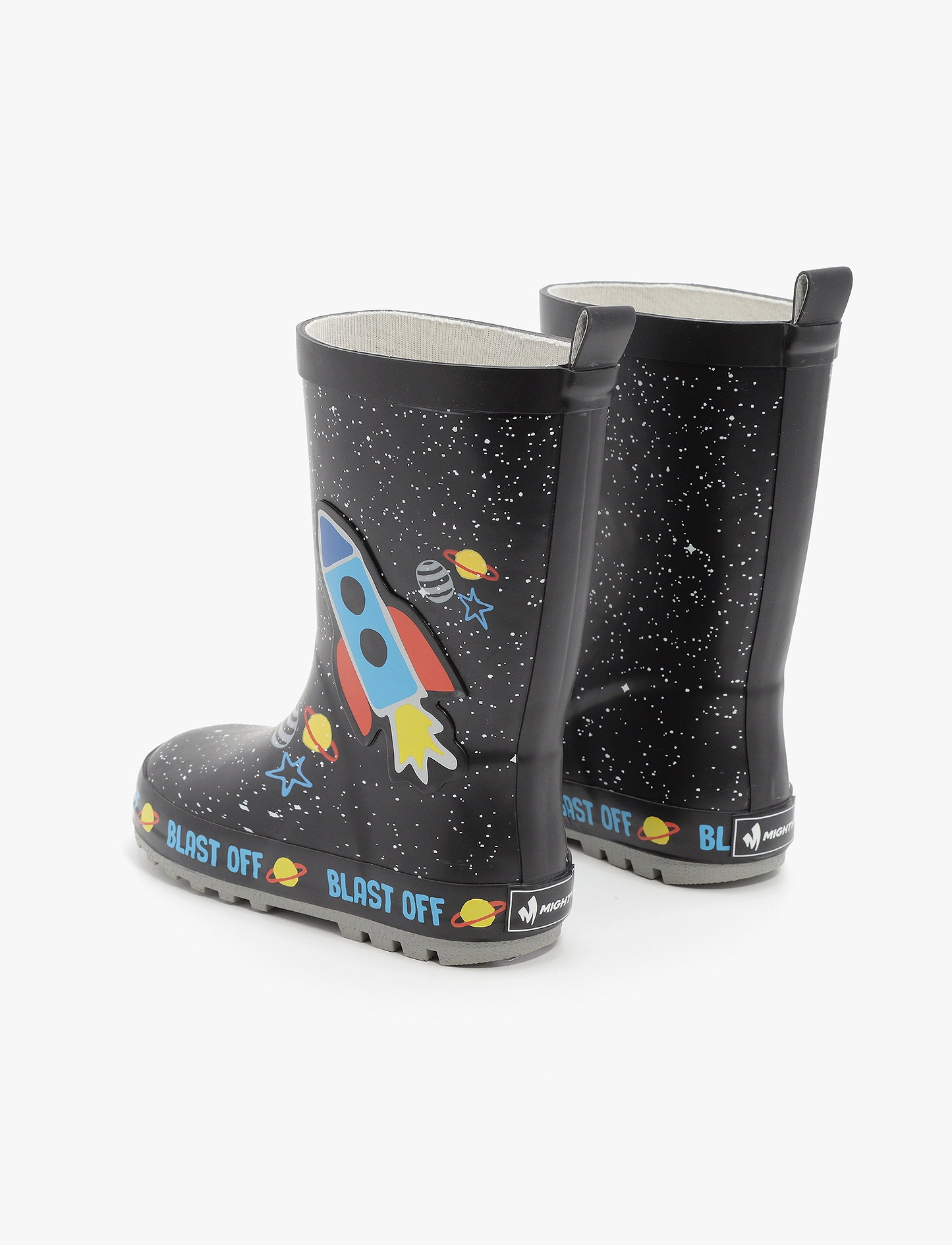 Rain Boot Mighty Kids – מגפי גומי מייטי לילדים בהדפס חללית בחלל בצבע שחור