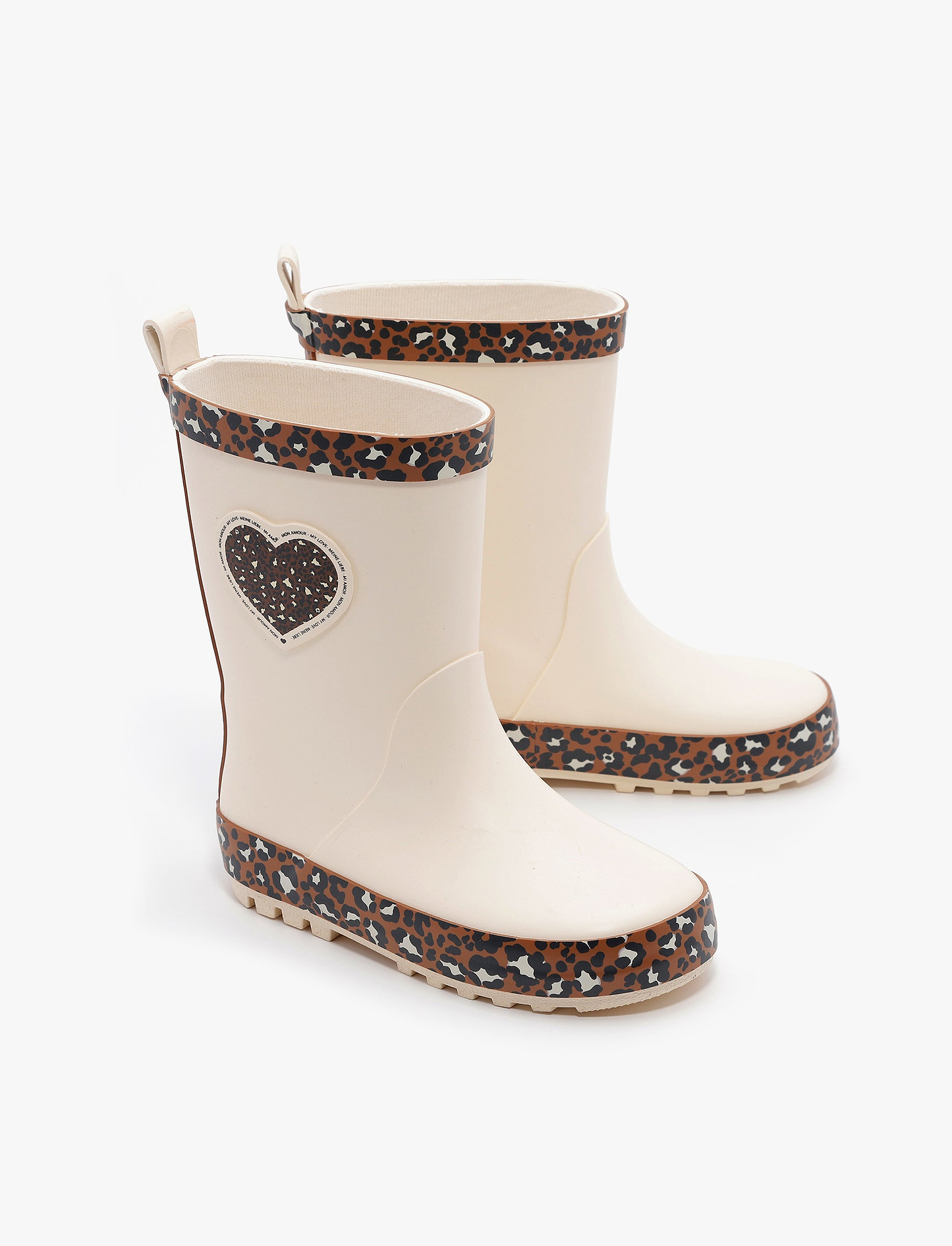 Rain Boot Mighty – מגפי גומי מייטי לילדים בהדפס לב מנומר שמנת