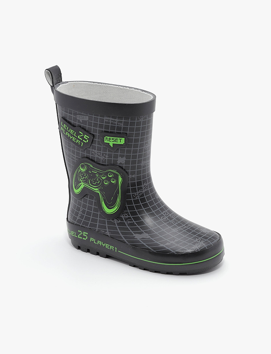Rain Boot Mighty – מגפי גומי מייטי לילדים בהדפס גיימר שחור