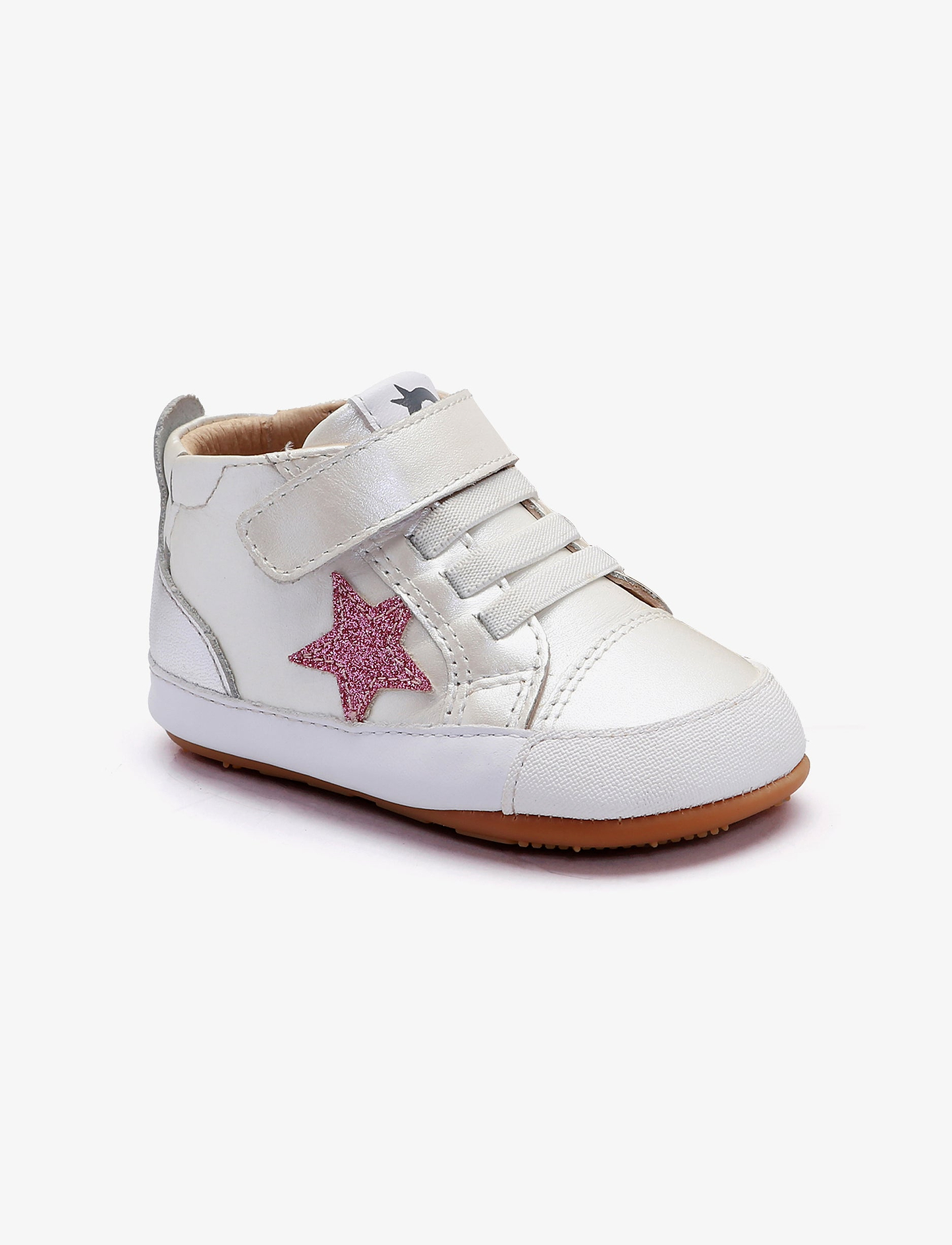 Oldsoles Platinum Bub - נעלי סניקרס צעד ראשון אולדסולס לילדים בצבע לבן פנינה/ורוד/כסוף