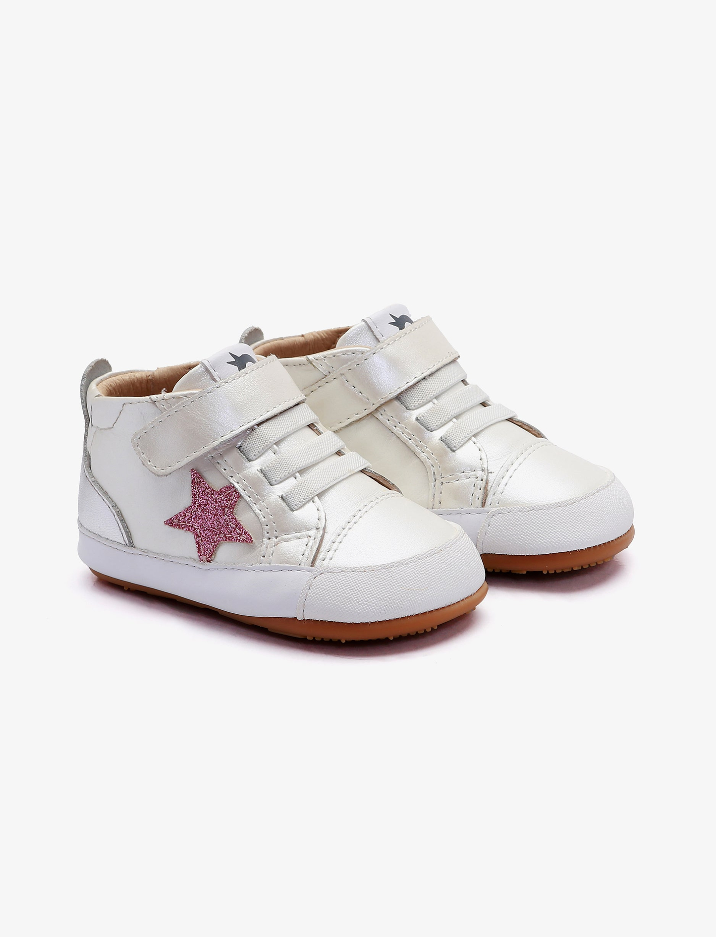 Oldsoles Platinum Bub - נעלי סניקרס צעד ראשון אולדסולס לילדים בצבע לבן פנינה/ורוד/כסוף