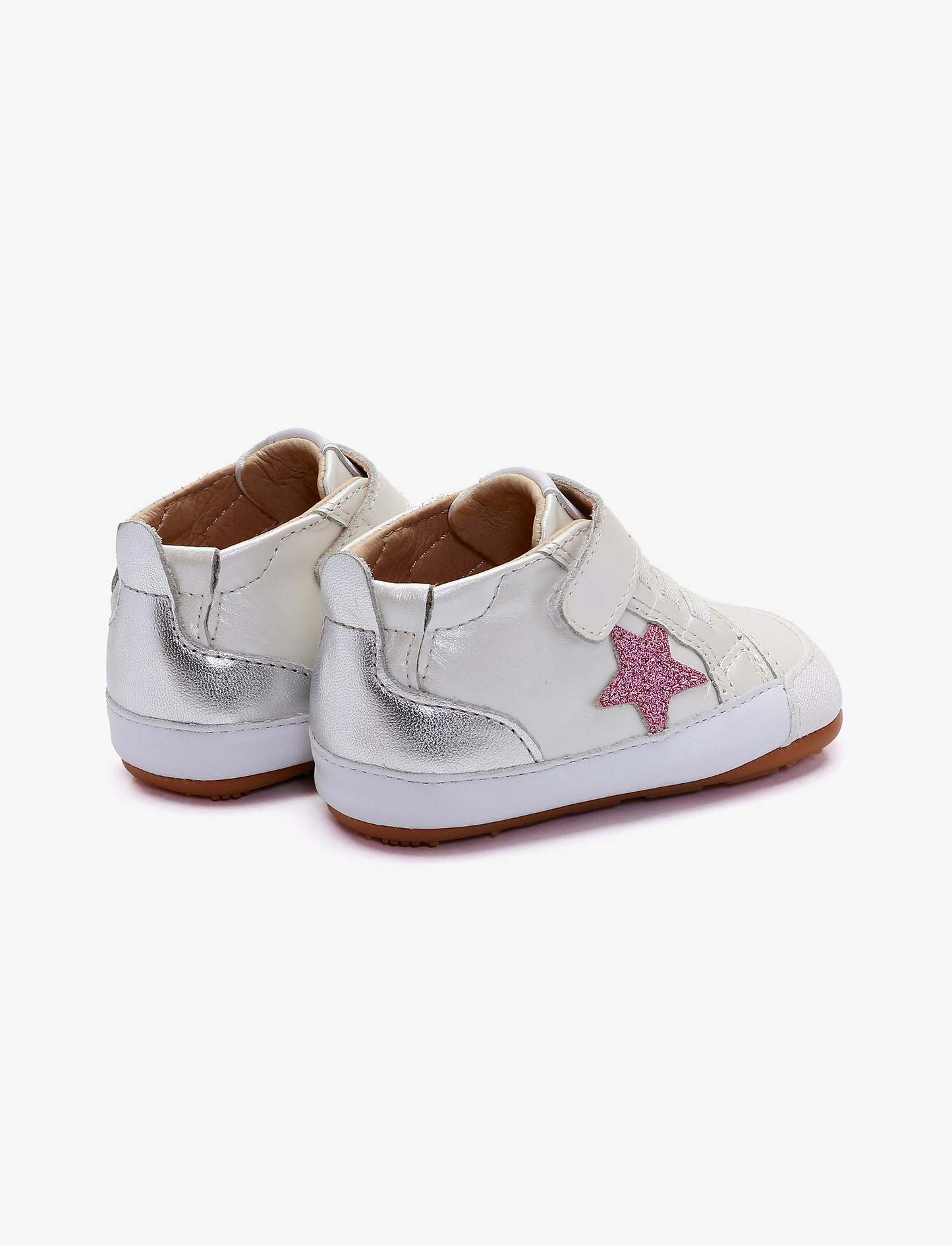 Oldsoles Platinum Bub - נעלי סניקרס צעד ראשון אולדסולס לילדים בצבע לבן פנינה/ורוד/כסוף