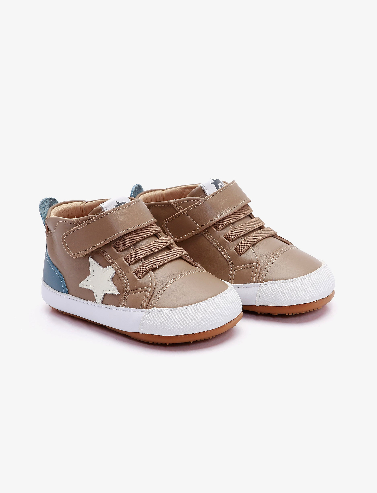Oldsoles Platinum Bub - נעלי סניקרס צעד ראשון אולדסולס לילדים בצבע טאופ/לבן/אינדיגו