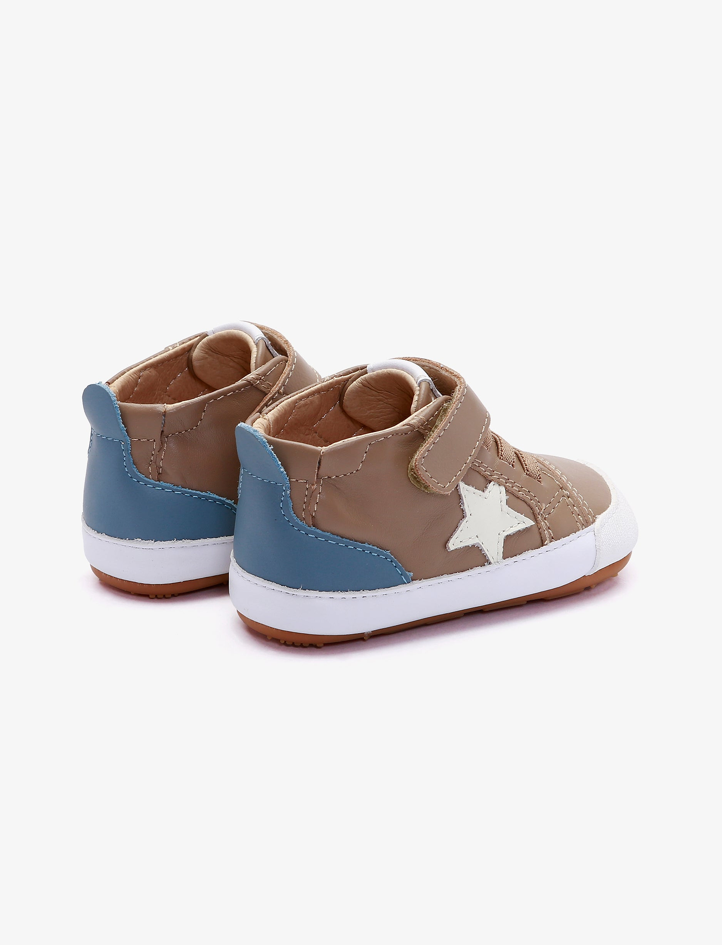 Oldsoles Platinum Bub - נעלי סניקרס צעד ראשון אולדסולס לילדים בצבע טאופ/לבן/אינדיגו