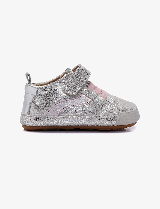 Oldsoles First Wave - נעלי סניקרס צעד ראשון אולדסולס לילדים בצבע כסוף סדוק
