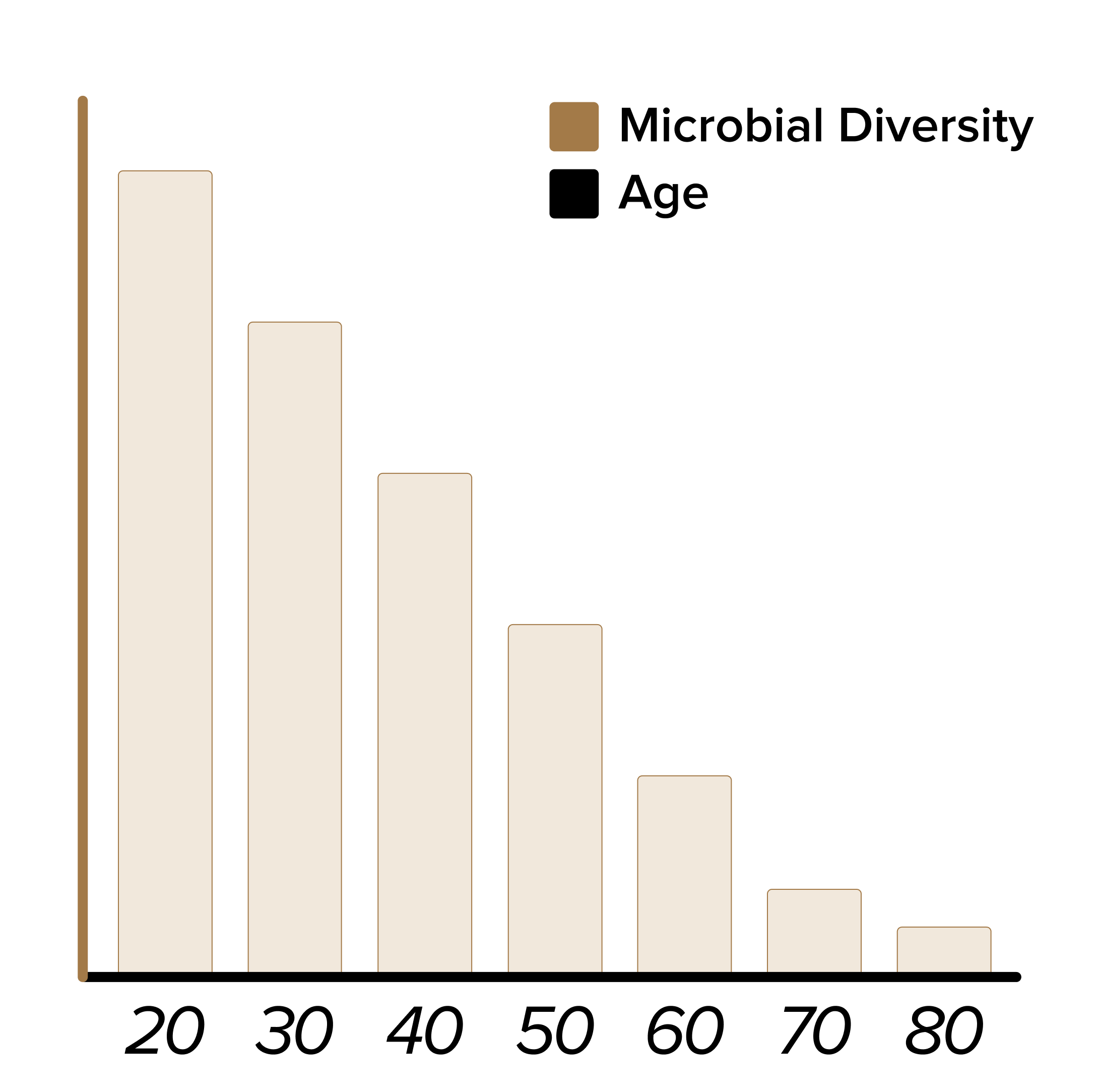 Minimalist beige bar chart with descending bars on a black background.