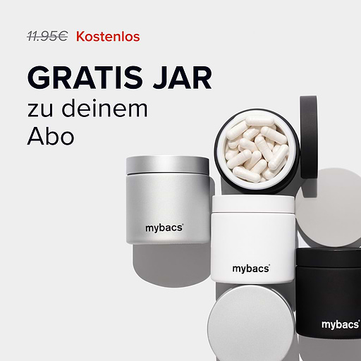 Dietbacs® mit kostenlosem mybacs® Aufbewahrungsglasim Rahmen des Abonnement-Angebots.