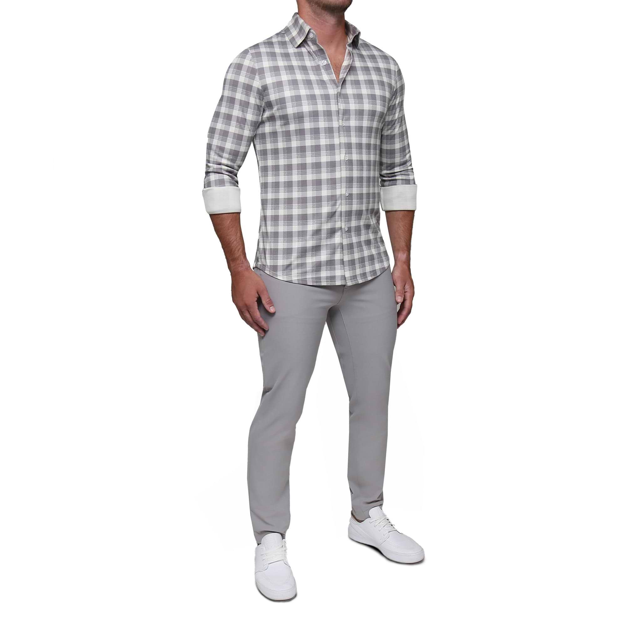 "The Holden" Grey Plaid Casual Button Down