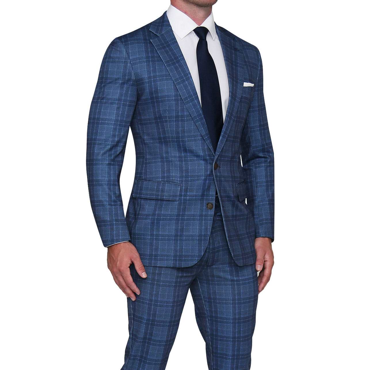 Athletic Fit Stretch Blazer - Navy and Light Electric Blue Plaid