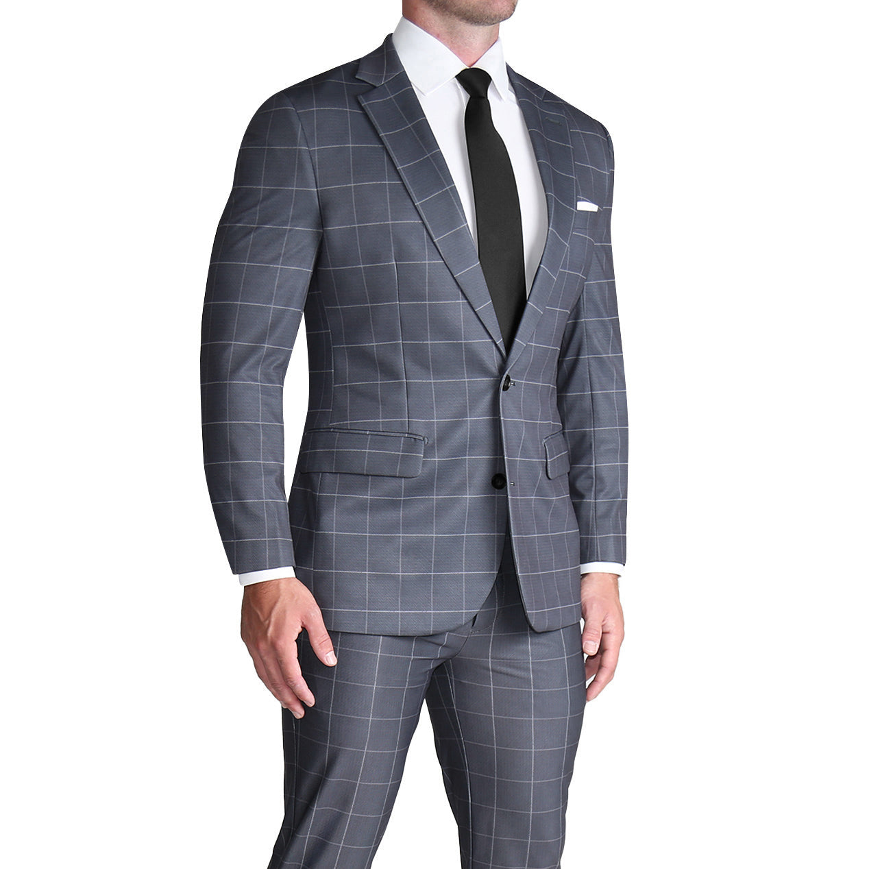 Athletic Fit Stretch Suit - Grey and White Big Windowpane