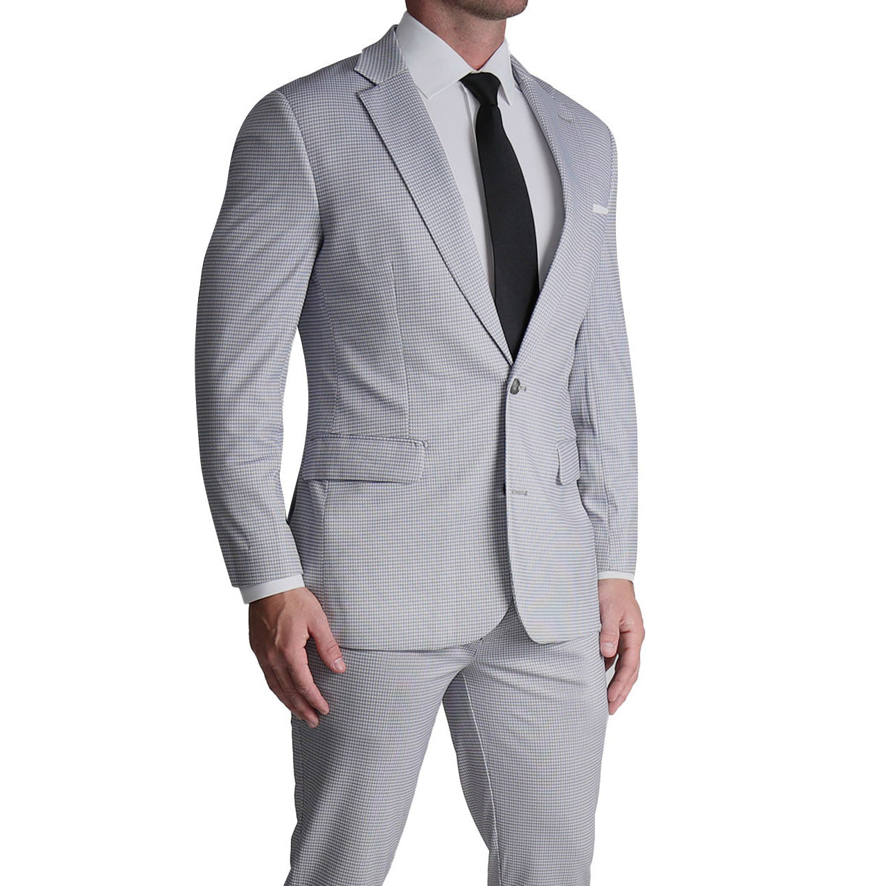 Athletic Fit Stretch Blazer - Grey Houndstooth Microcheck