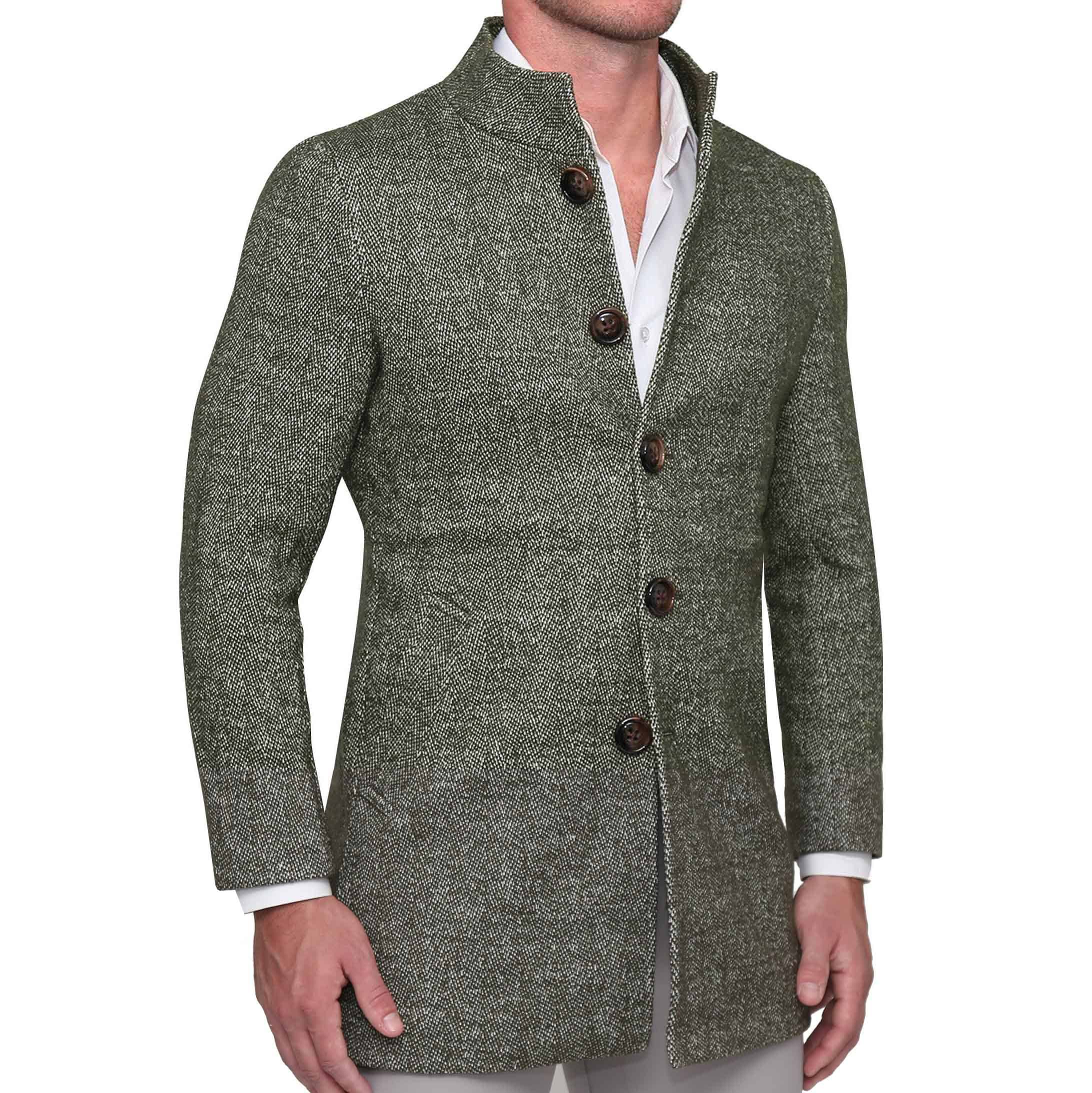 Green Herringbone Overcoat