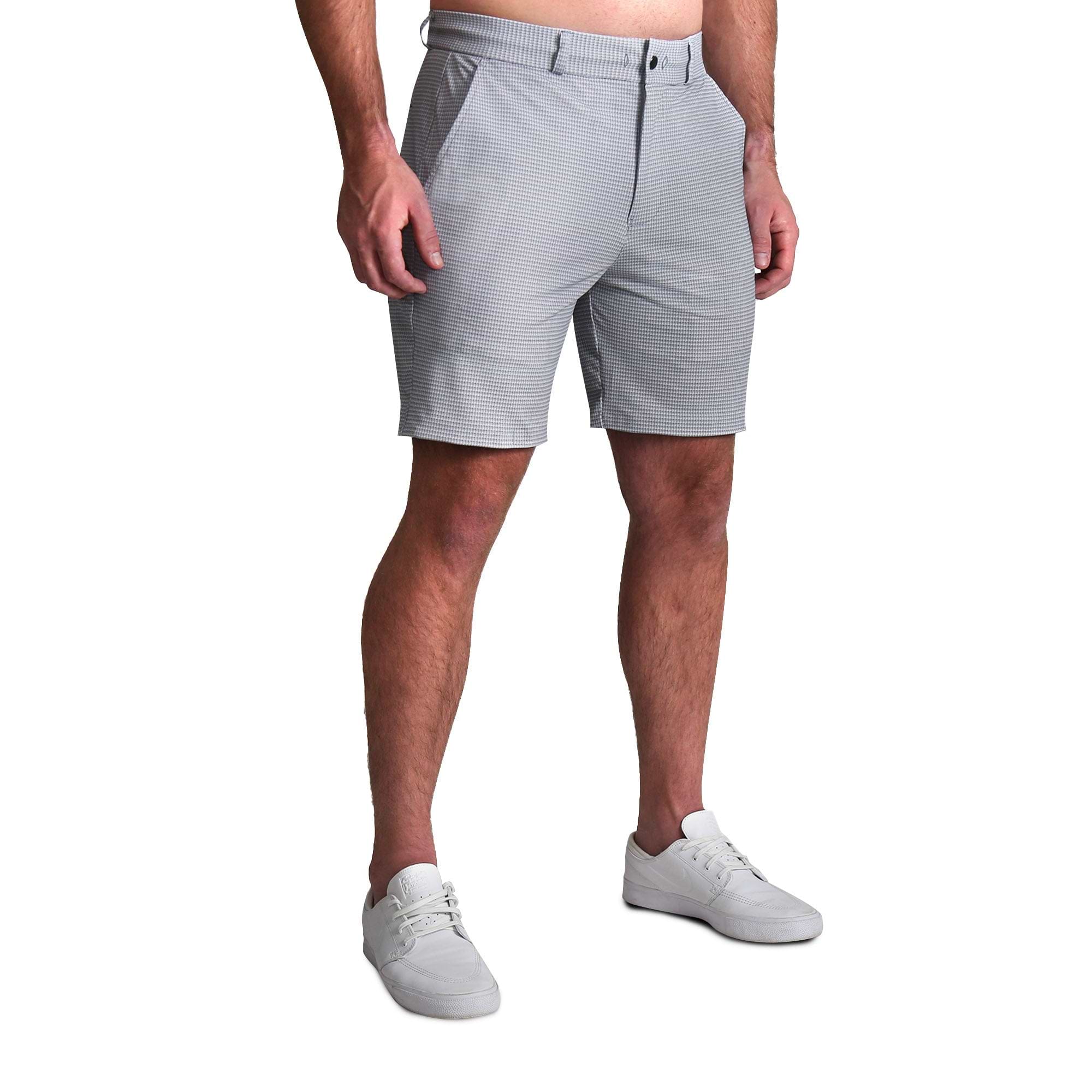 Athletic Fit Drawstring Shorts - Grey Houndstooth