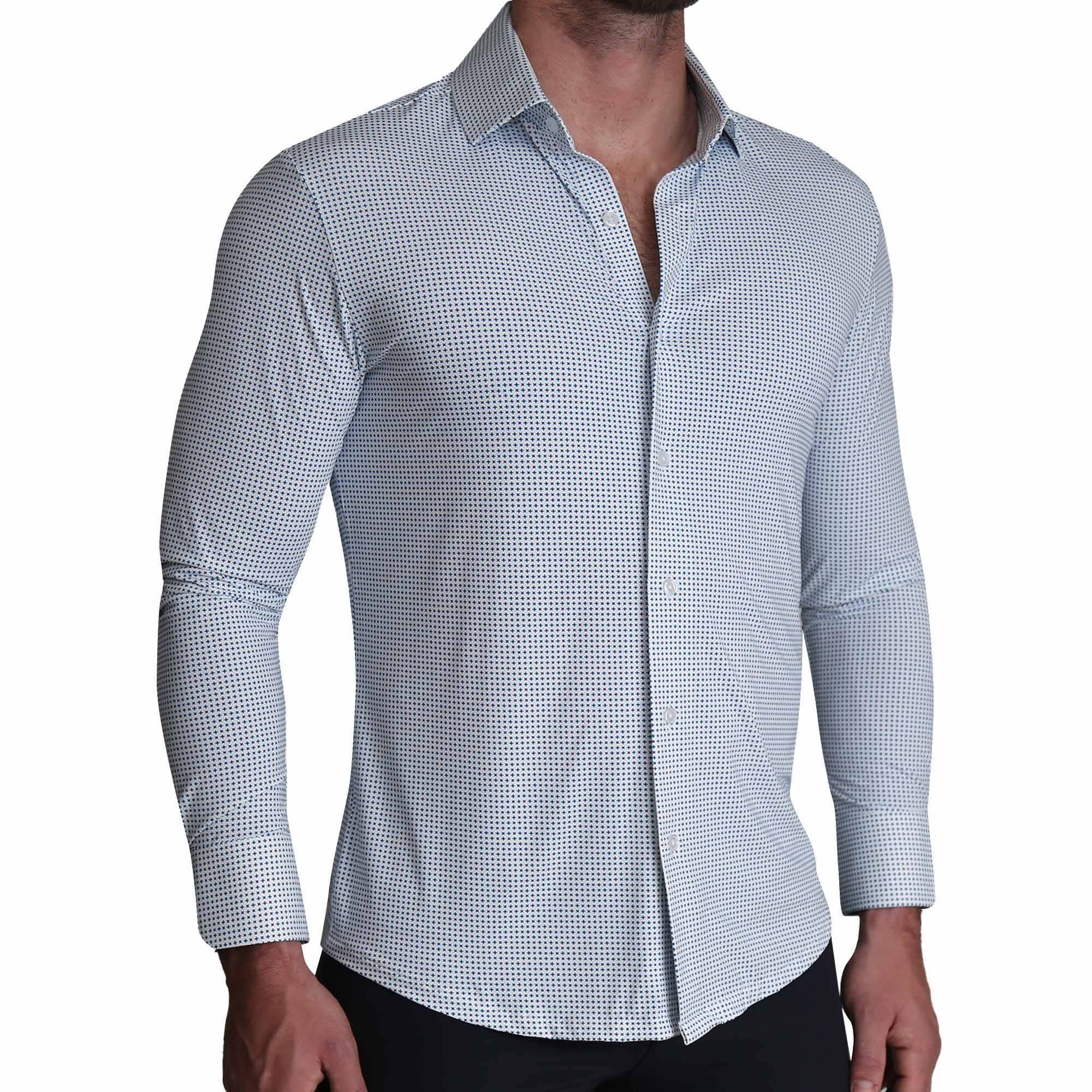 Sport Shirt - Navy & Light Blue Plus Print