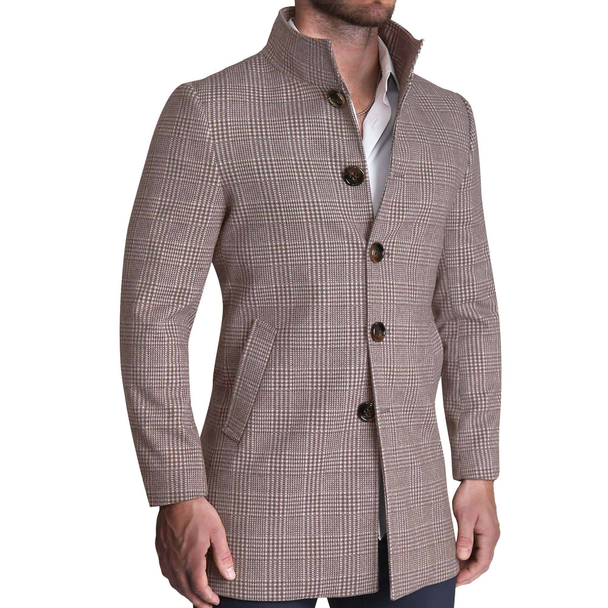 Brown Plaid Double-Breasted Overcoat