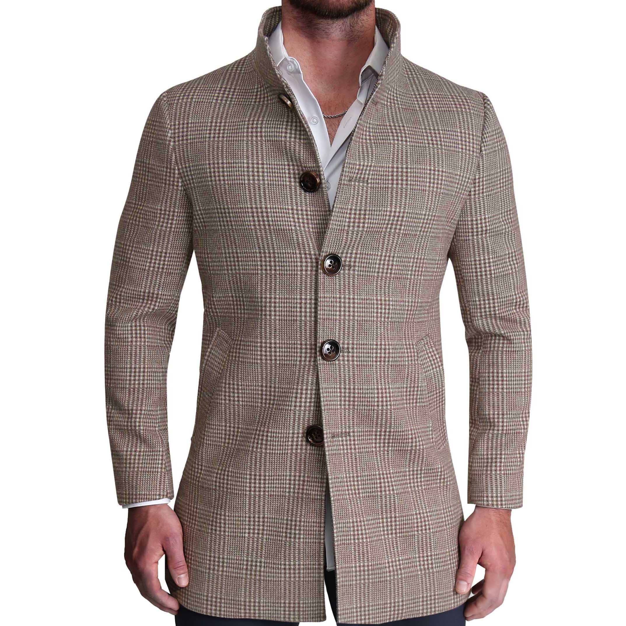 Brown Plaid Double-Breasted Overcoat