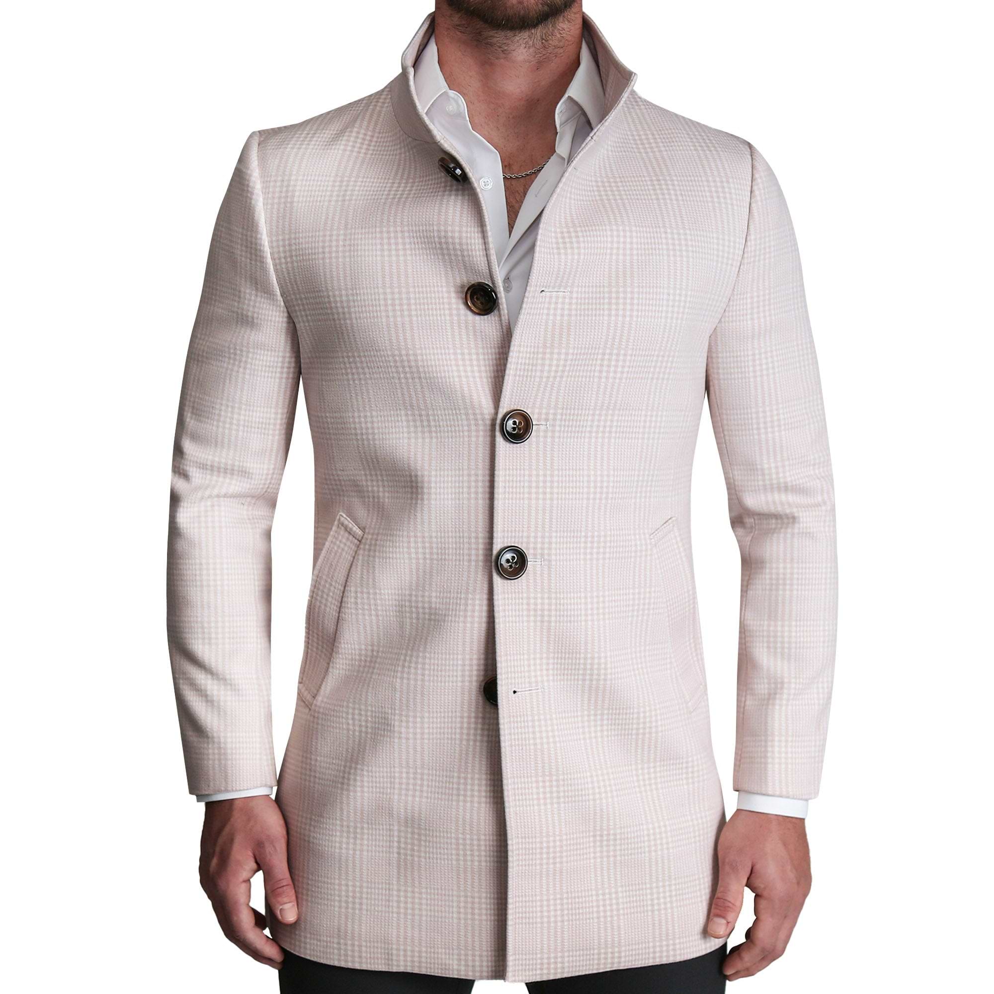 Light Tan Plaid Open Button Overcoat