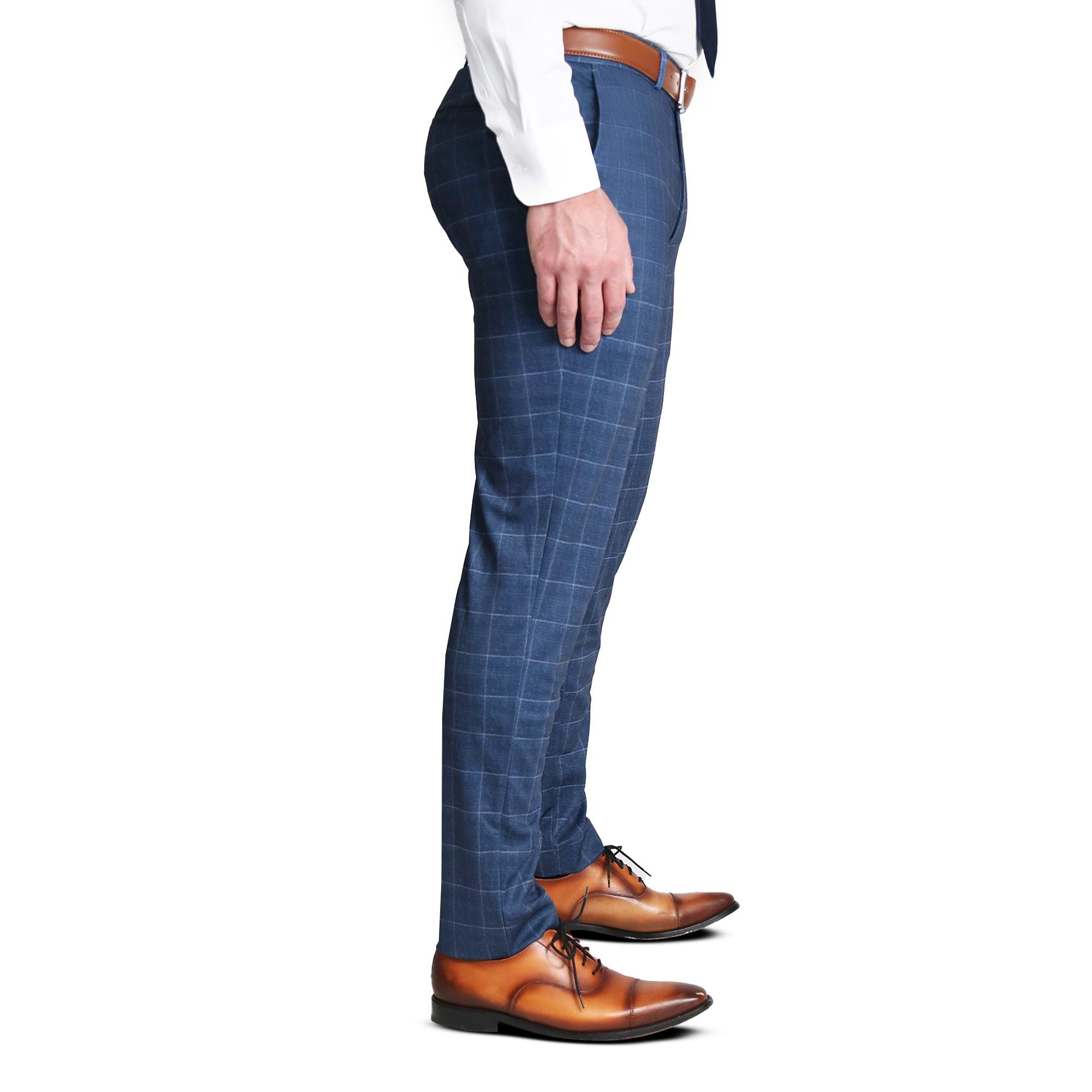 Brushed Tech Suit Pant - Heathered Blue With White Windowpane