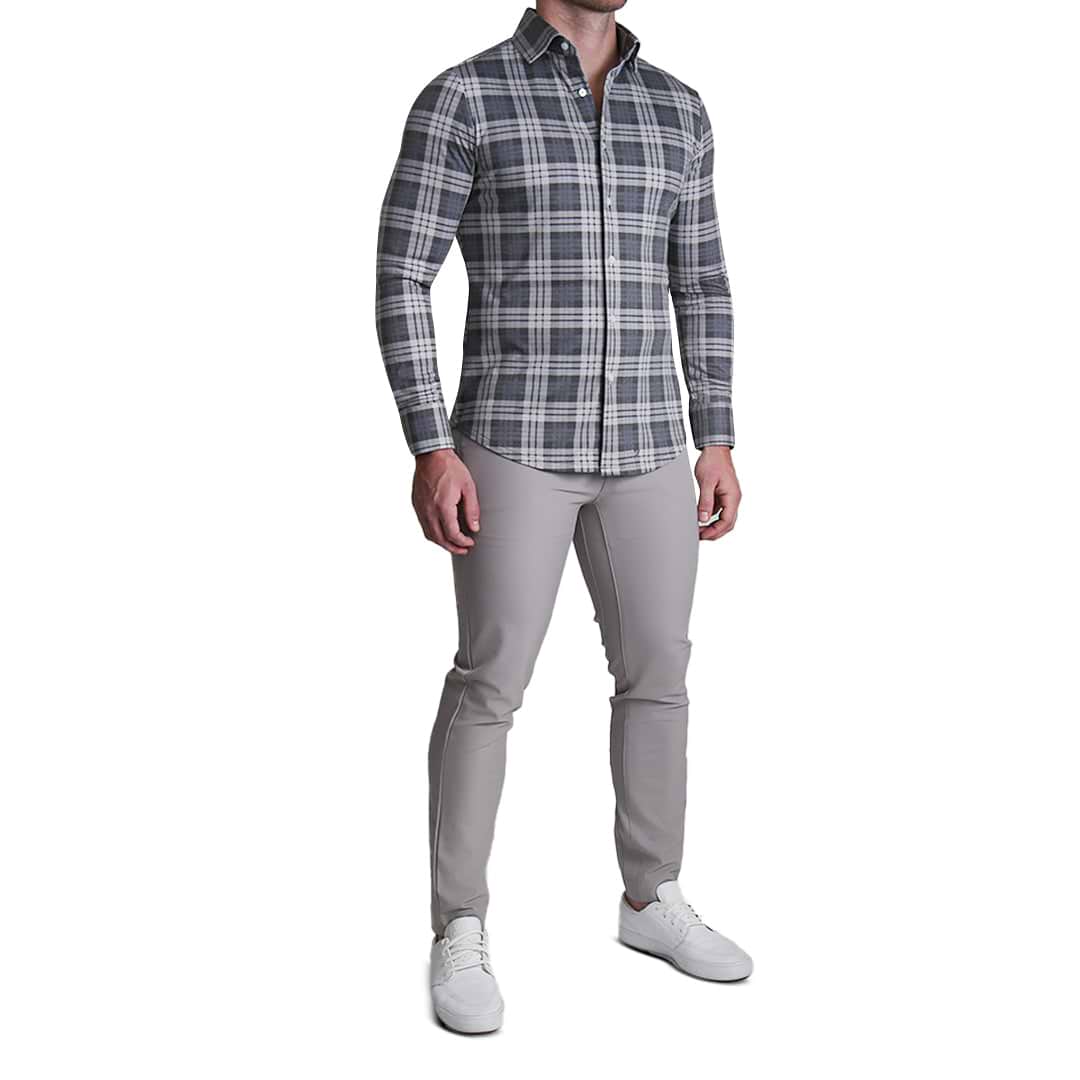 "The Warner" Grey and White Windowpane Casual Button Down