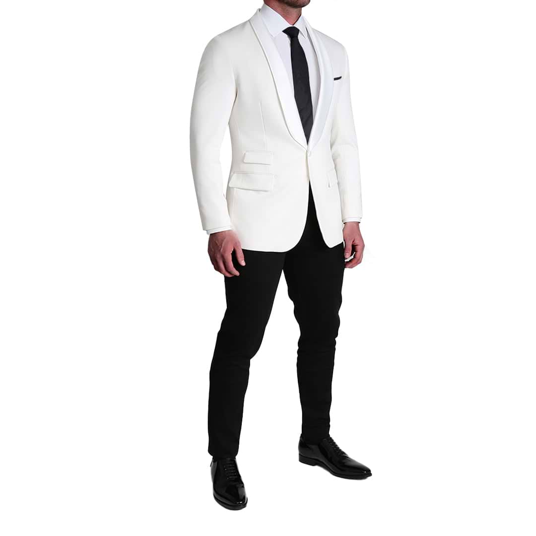 Athletic Fit Stretch Tuxedo Jacket - White with White Shawl Lapel