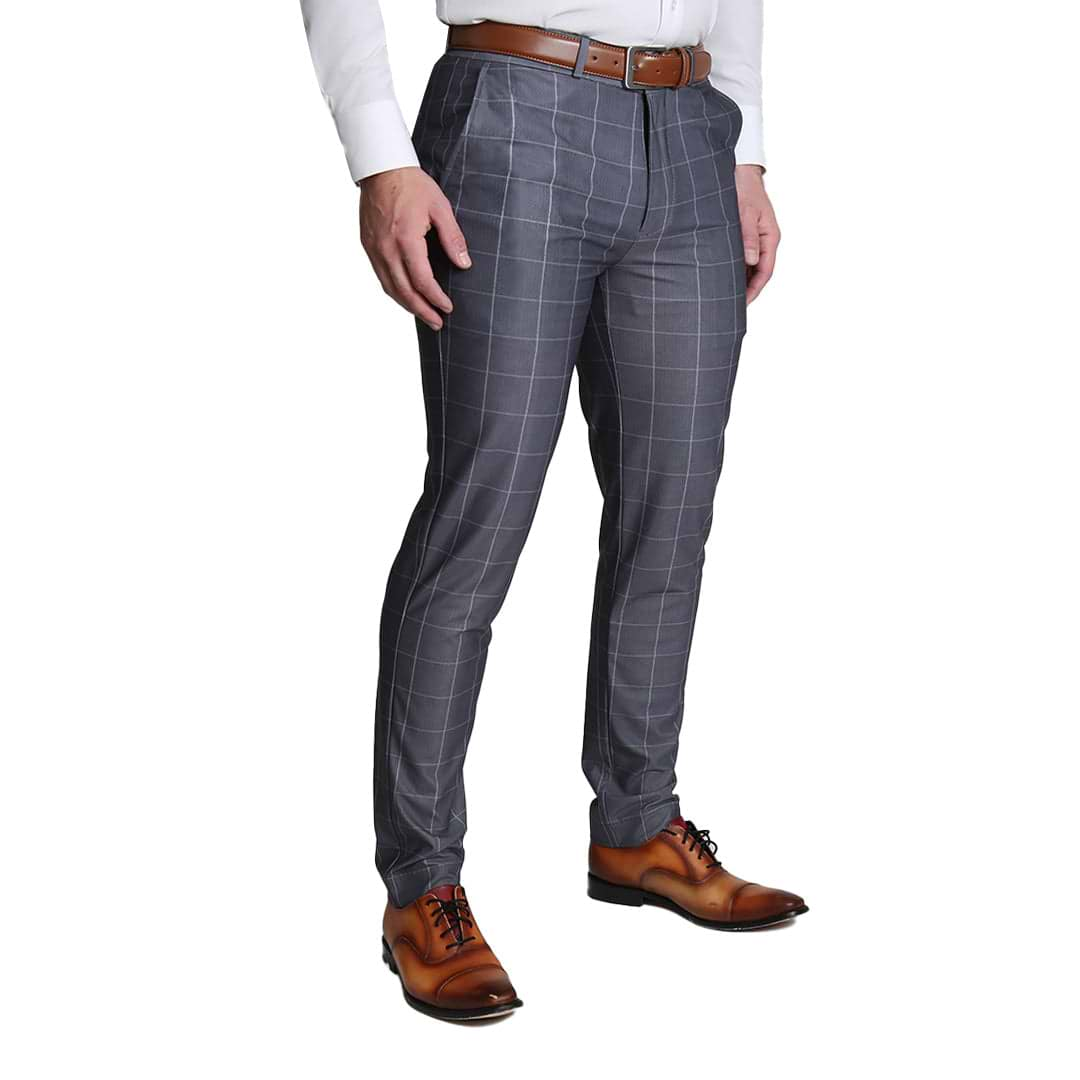 Brushed Tech Suit Pant - Grey & White Big Windowpane