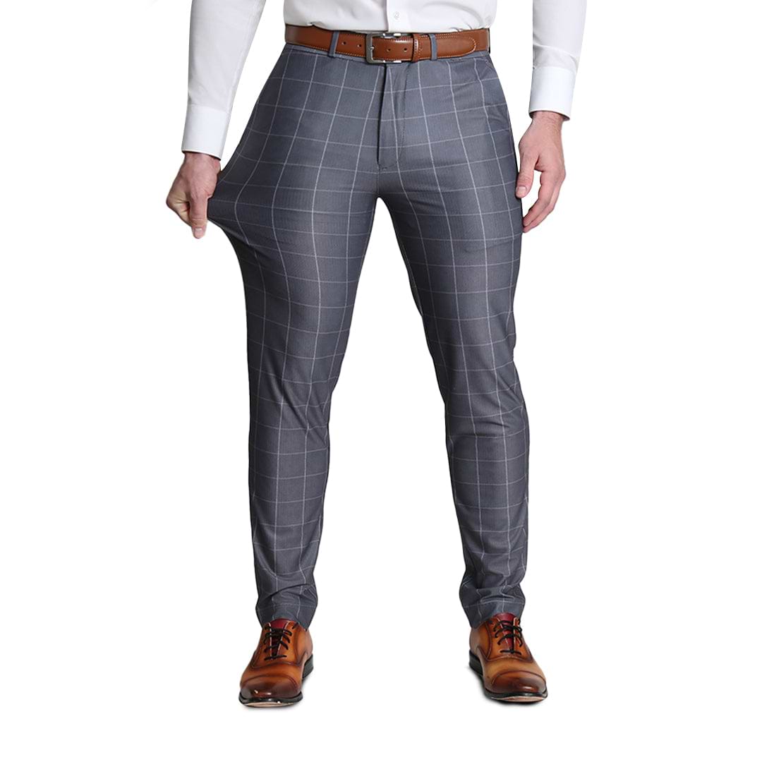 Brushed Tech Suit Pant - Grey & White Big Windowpane
