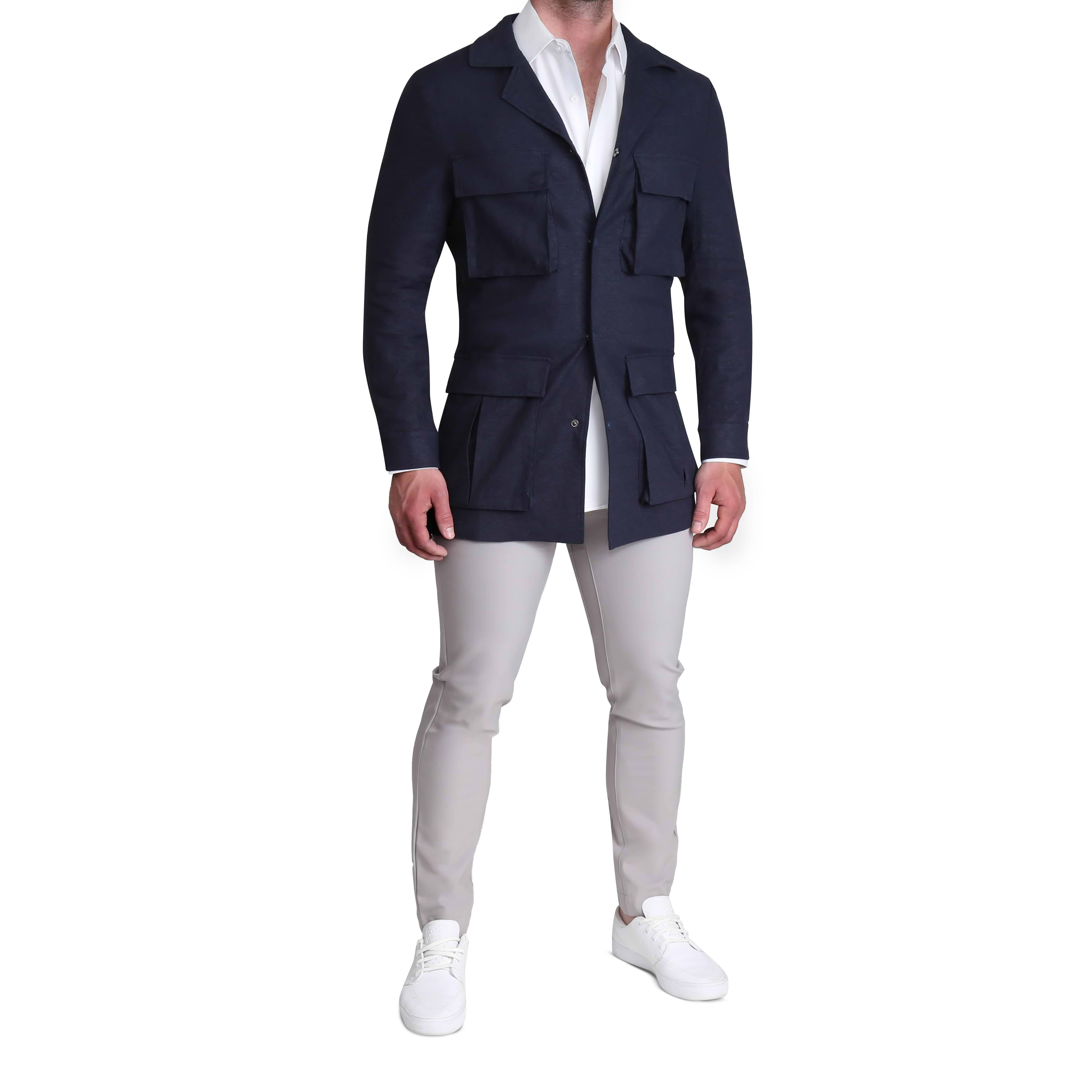 Stretch Linen Field Jacket - Navy