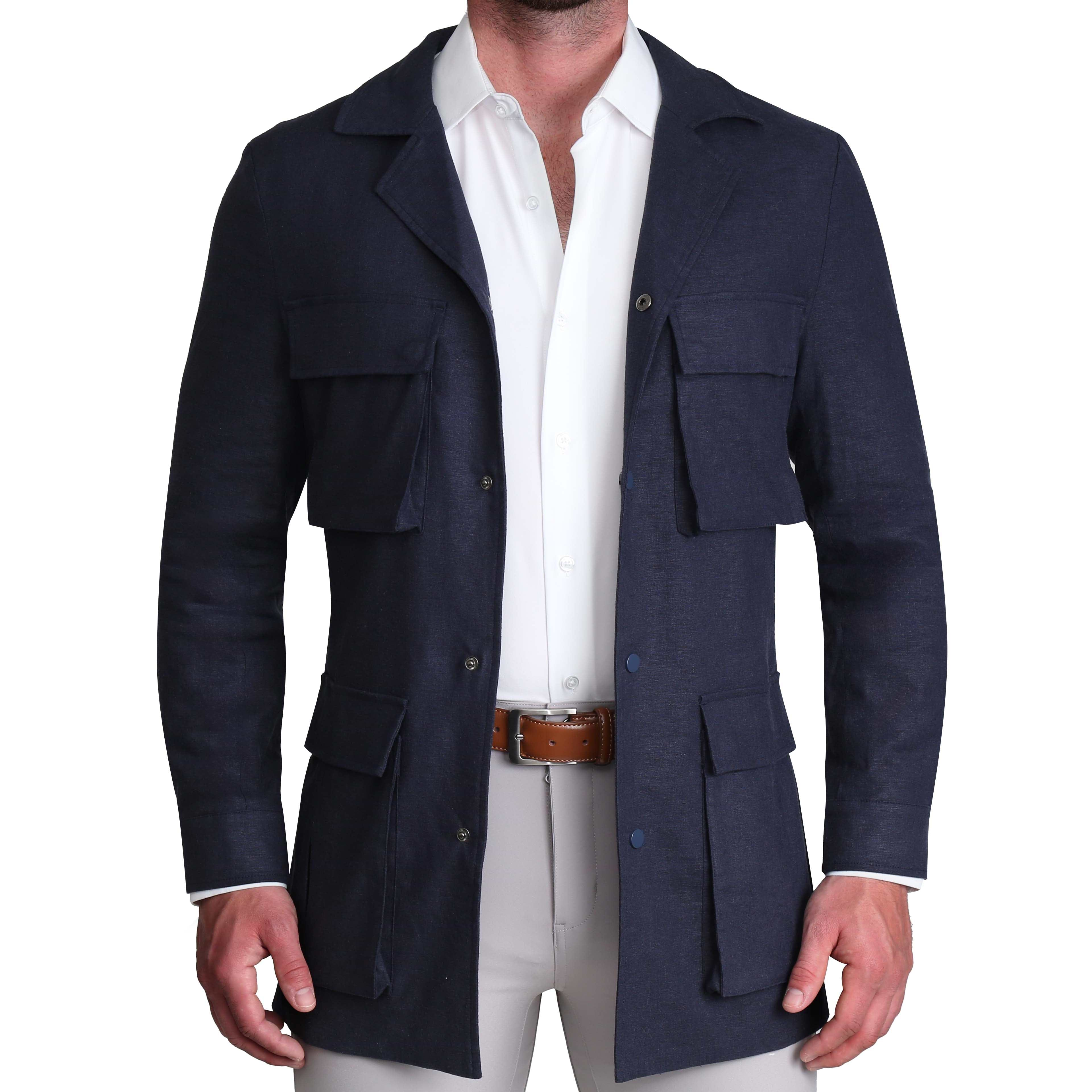 Stretch Linen Field Jacket - Navy