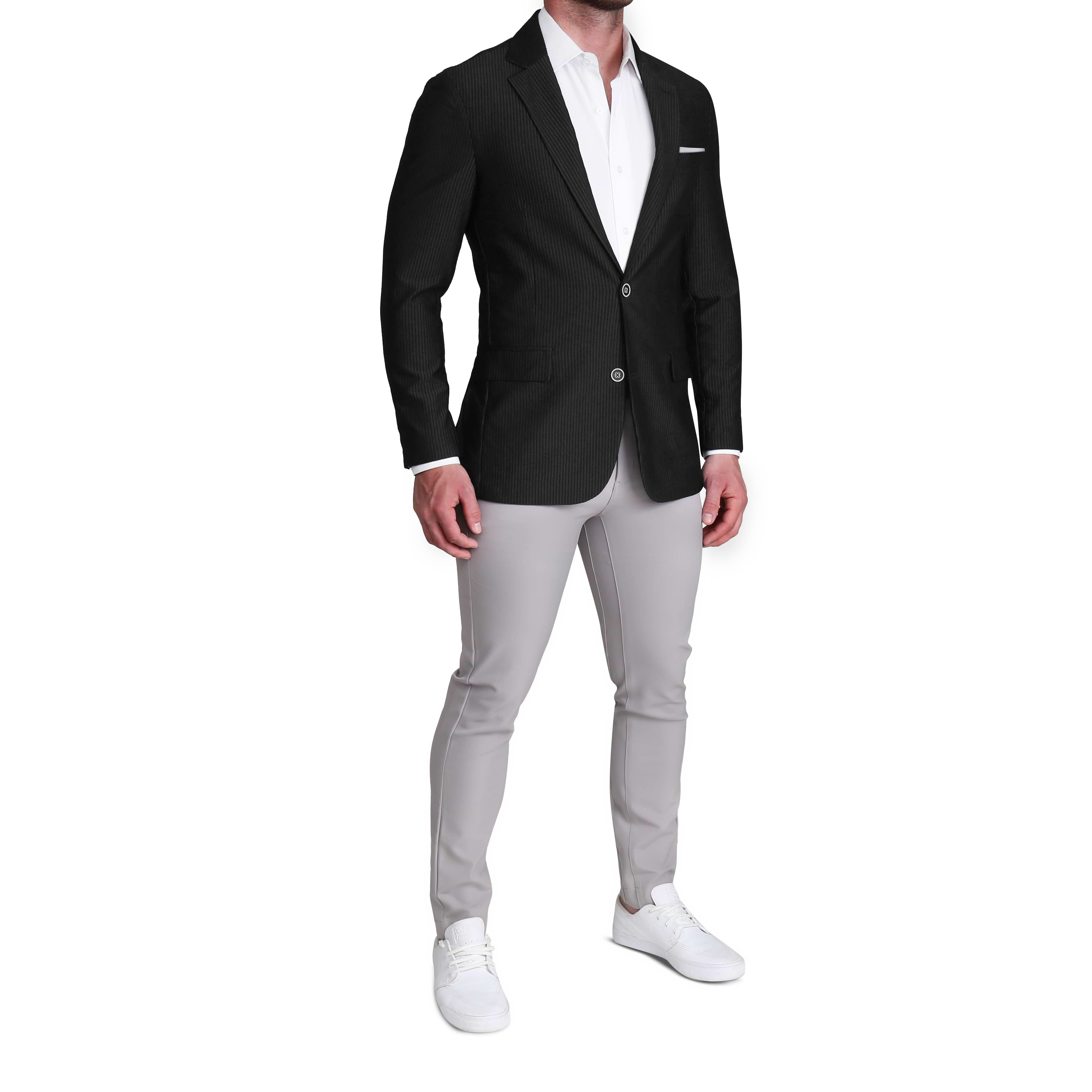 Athletic Fit Stretch Blazer - Black Seersucker