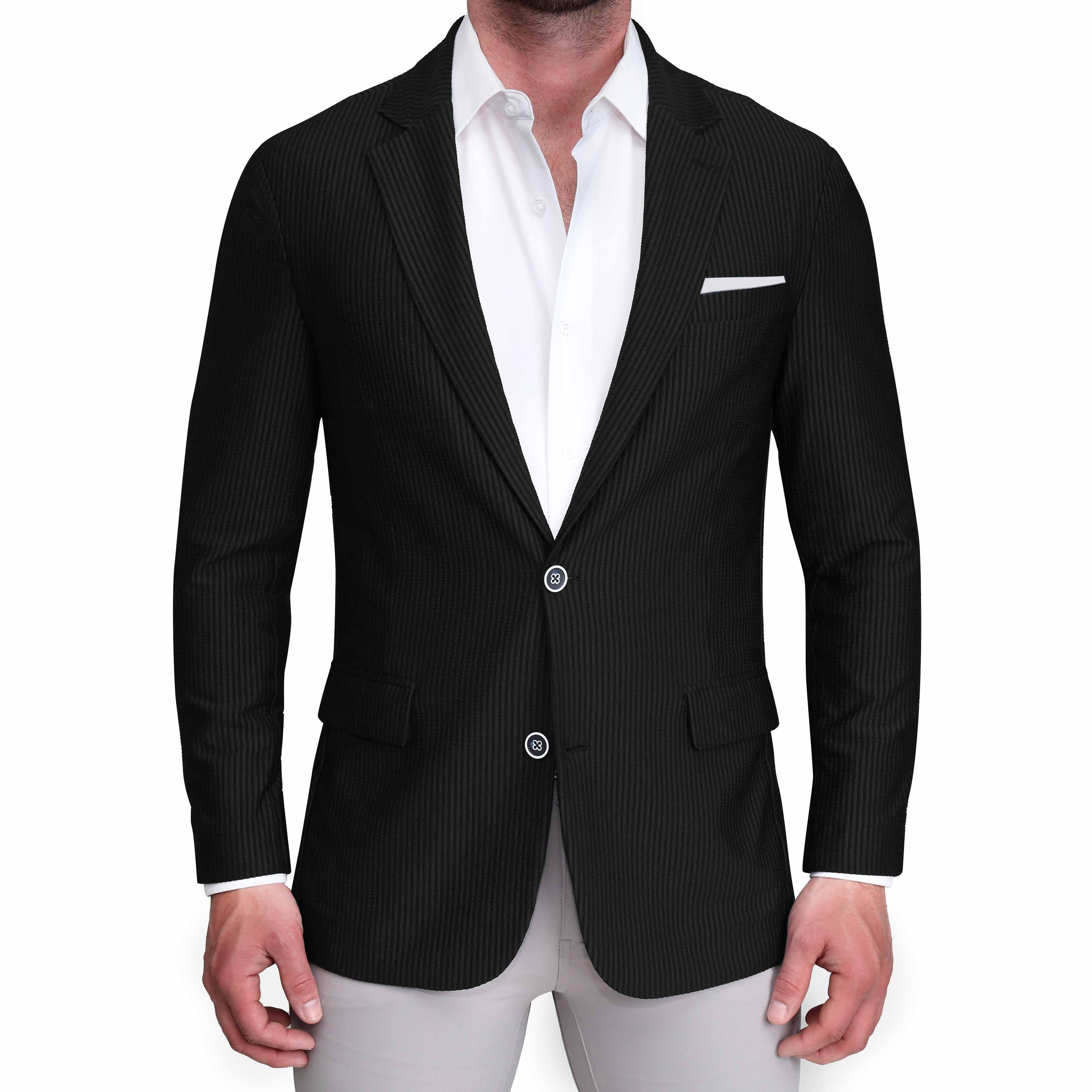 Athletic Fit Stretch Blazer - Black Seersucker