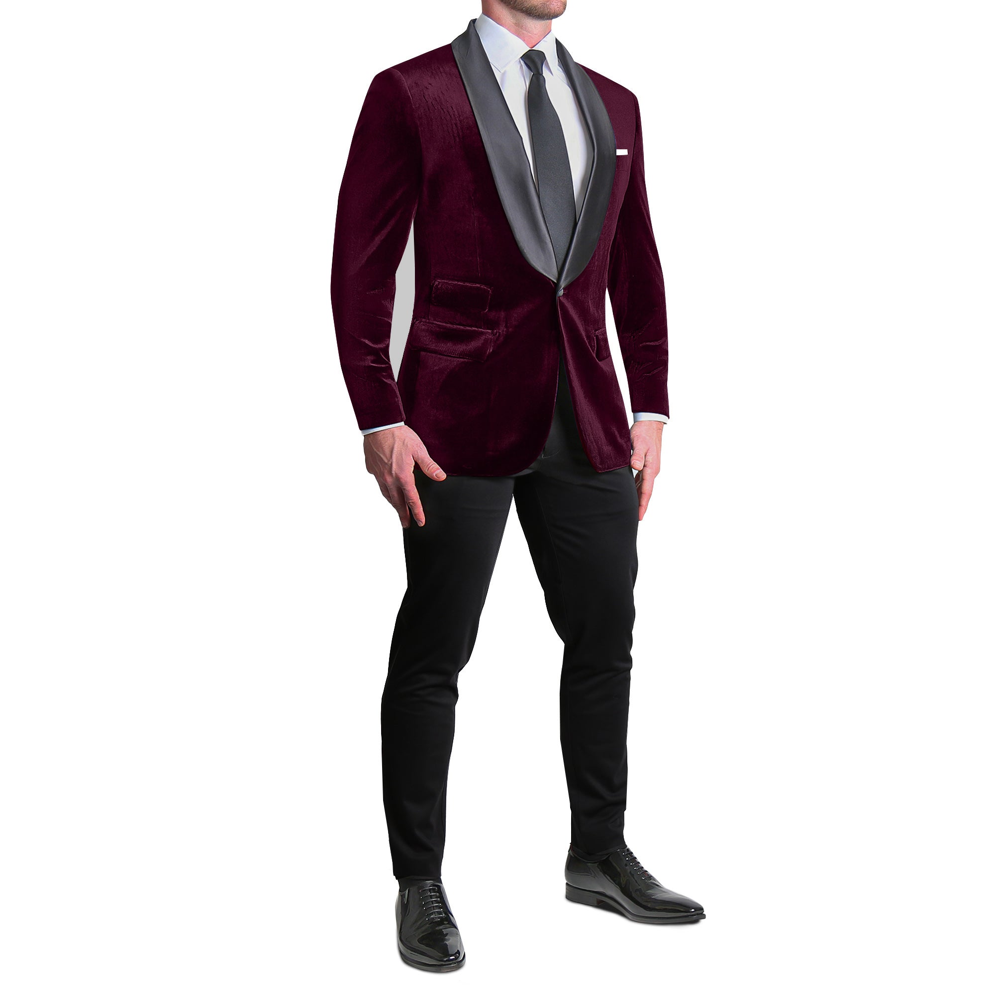 Athletic Fit Stretch Tuxedo Jacket - Maroon Velvet