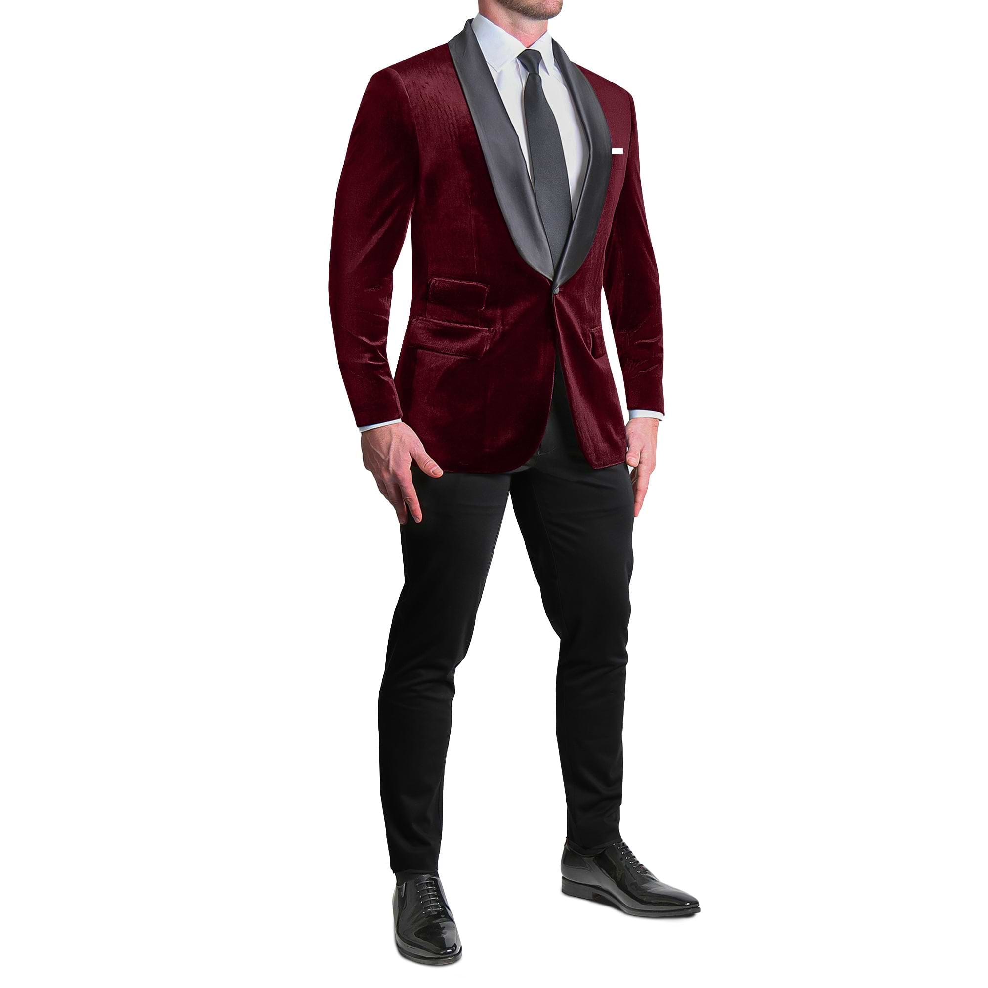 Athletic Fit Stretch Tuxedo Jacket - Maroon Velvet