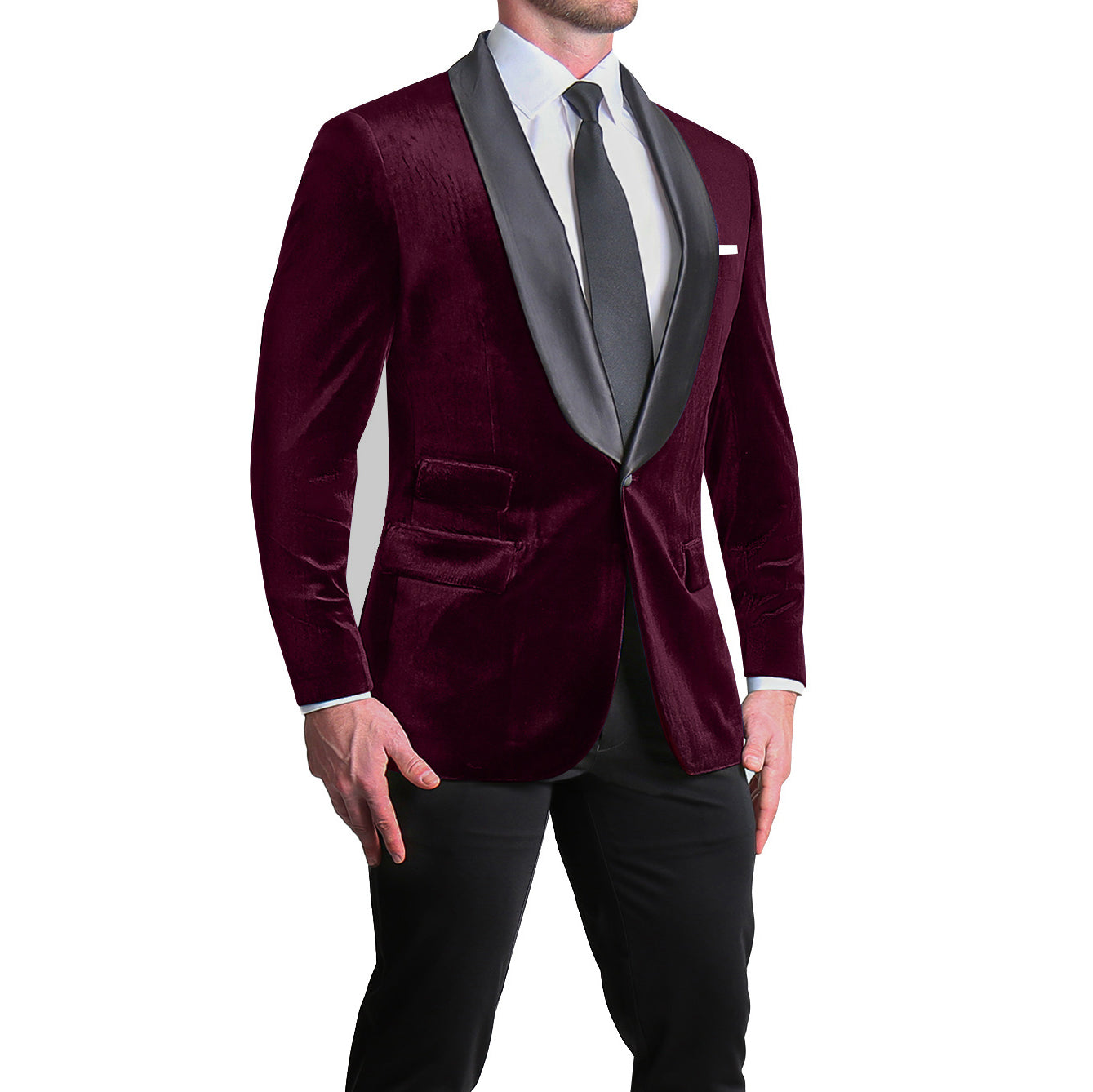 Athletic Fit Stretch Tuxedo Jacket - Maroon Velvet