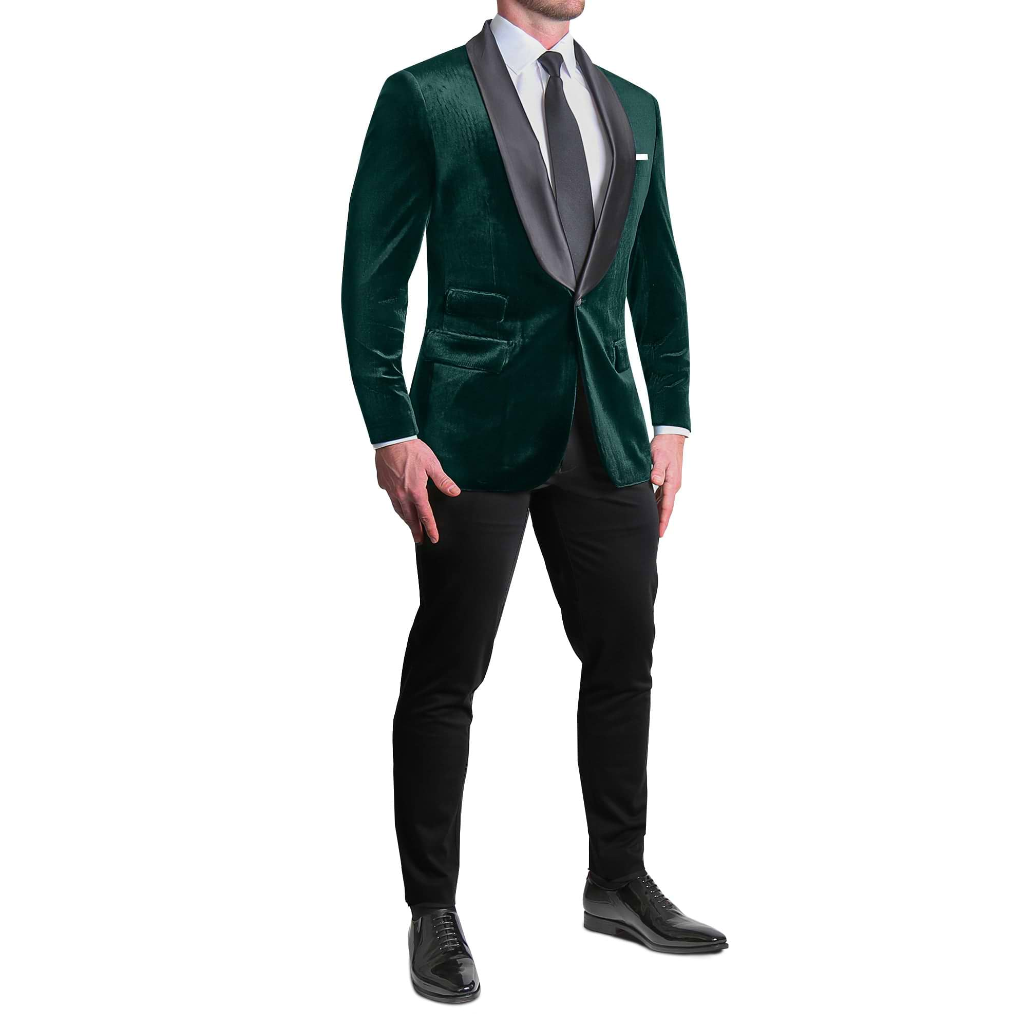 Satin Lapel Tuxedo Jacket - Green Velvet