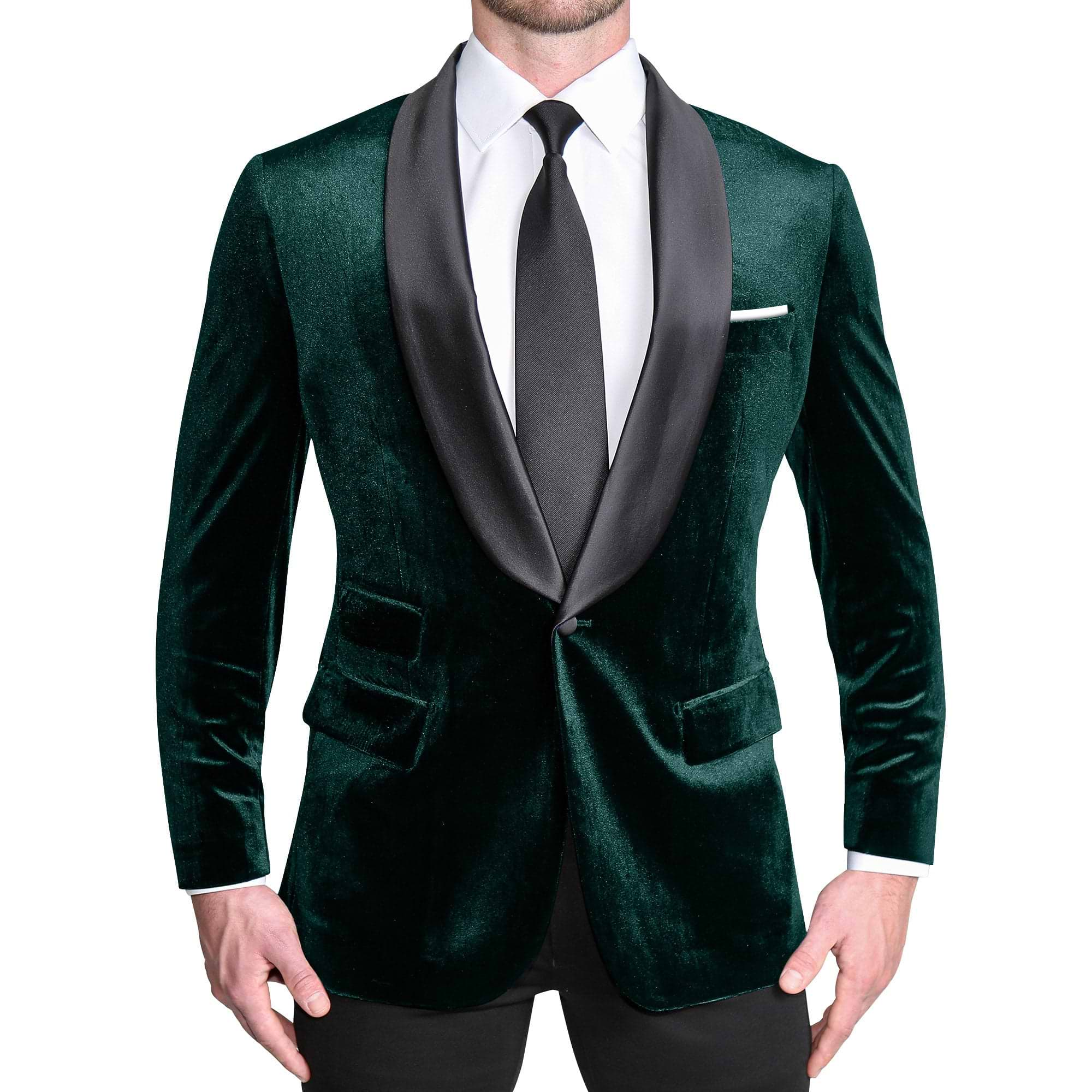 Satin Lapel Tuxedo Jacket - Green Velvet