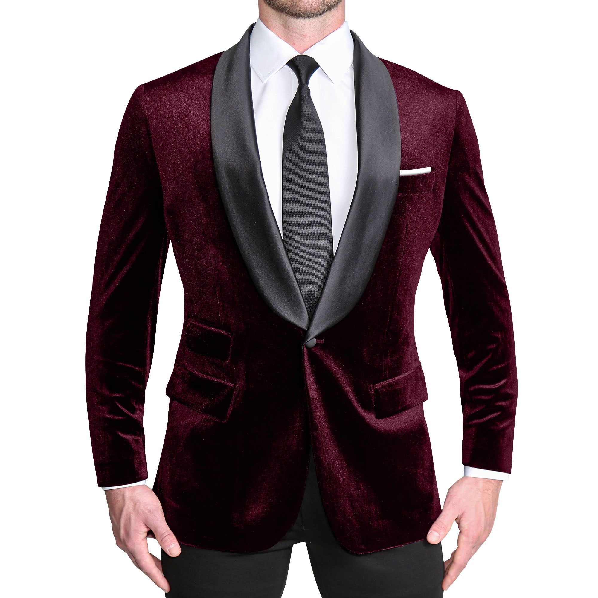 Athletic Fit Stretch Tuxedo Jacket - Maroon Velvet