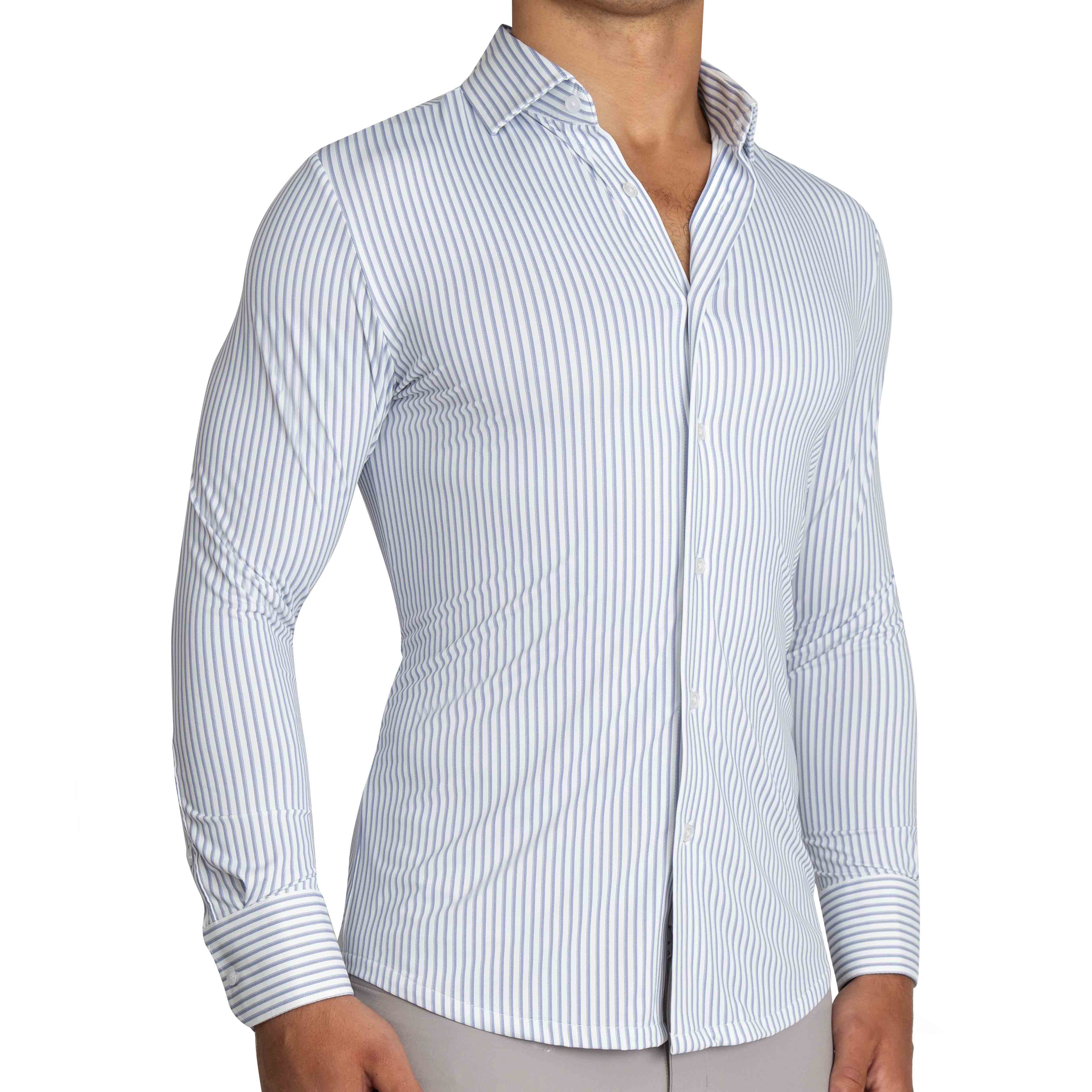 "The Wilfred" Sport Shirt - Blue & White Striped