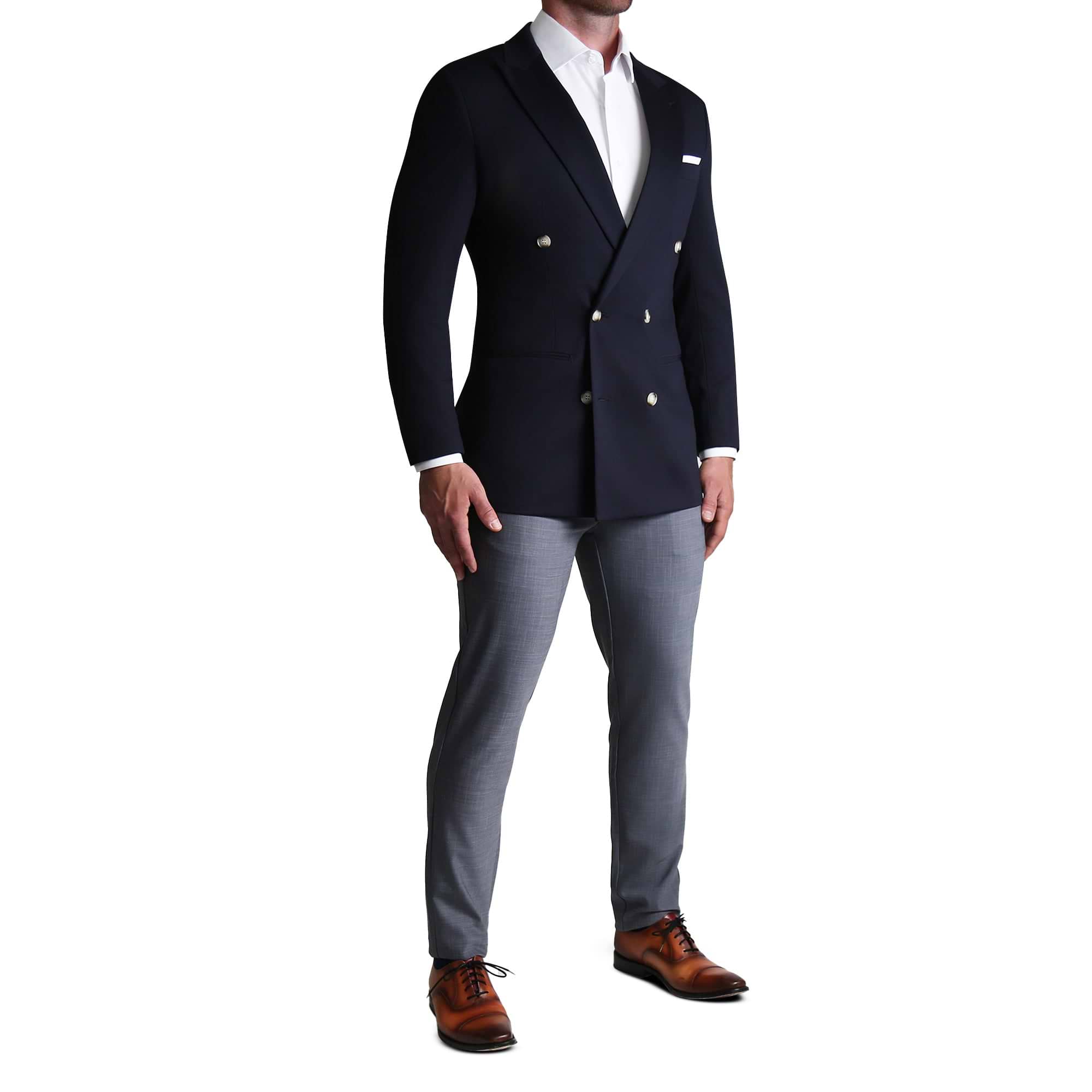 Athletic Fit Stretch Blazer - Navy Double Breasted