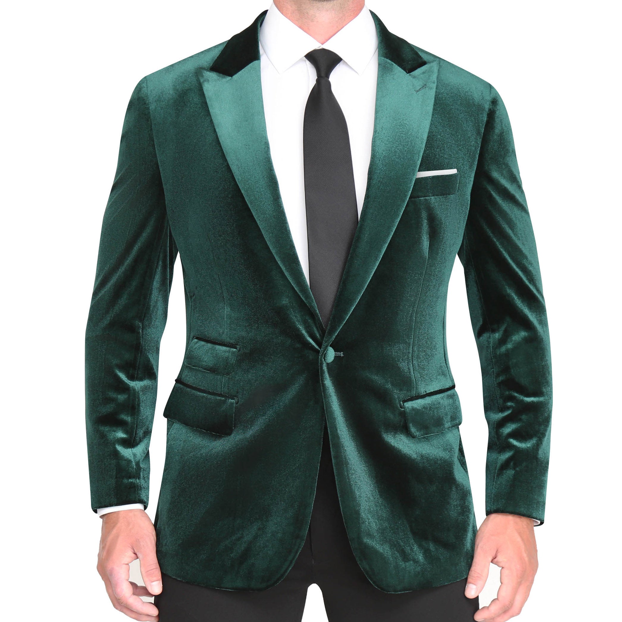 Tuxedo Jacket - Green Velvet with Peak Lapel