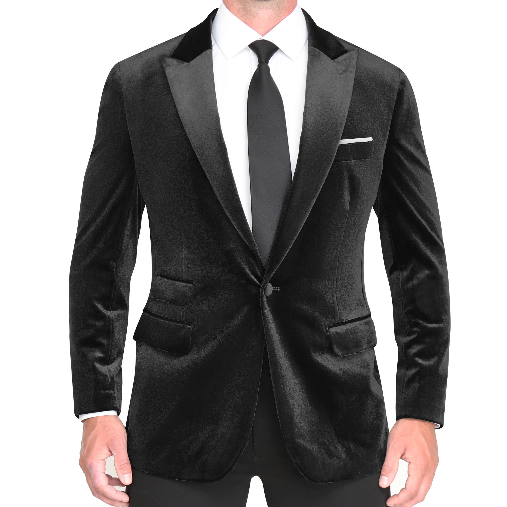 Tuxedo Jacket - Black Velvet with Peak Lapel