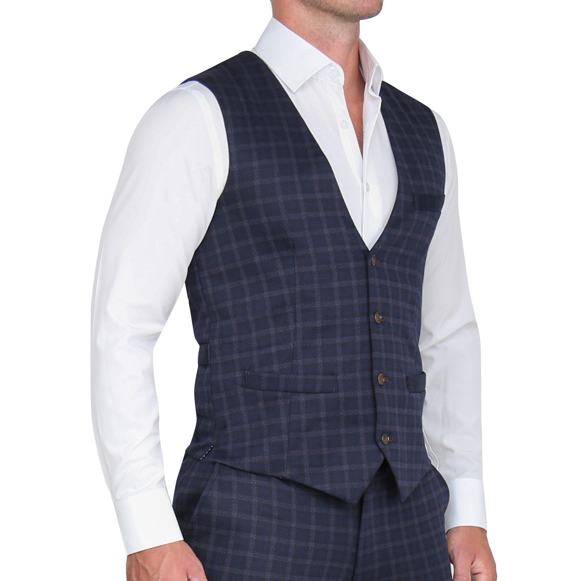 Athletic Fit Stretch Suit Vest - Blue Plaid